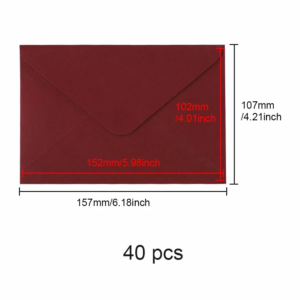 WYAN Mini Enveloppes Lot de 40 15,7x10,7cm Bordeaux Kraft Carrées Mariage Cartes