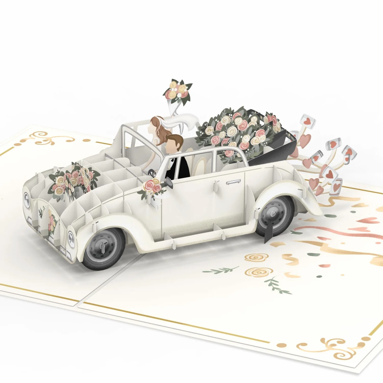 Papercrush® Carte Pop-up Voiture de Mariage Just Married 3D - Carte de Vœux Félicitations pour Union, Cadeau Argent Voyage de Noces Lune de Miel