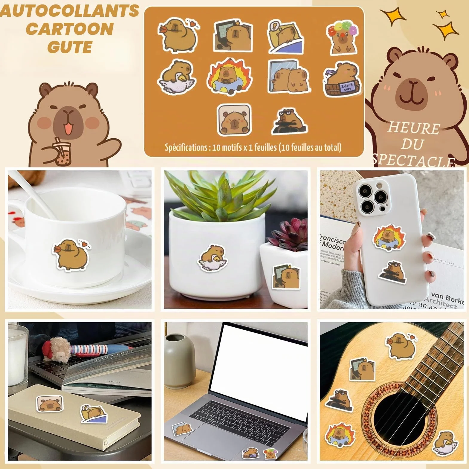 Set de Fournitures Scolaires Capybara - Trousse en Tissu, 10 Autocollants, Peluche, Badge, Porte-Clés, Bloc-Notes, 4 Stylos Gel & Clip