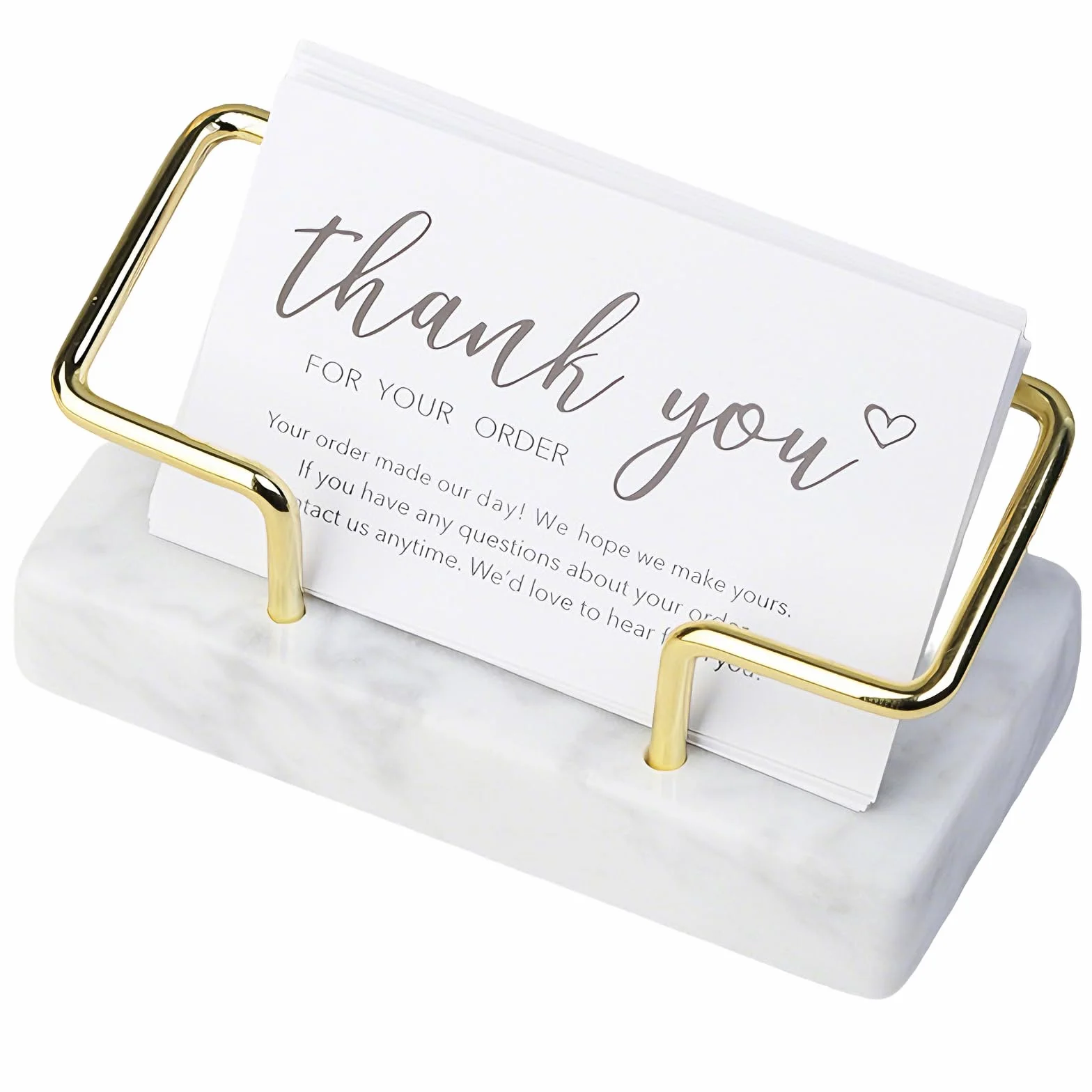 Support Porte-cartes de Visite en Marbre et Métal Premium pour Bureau