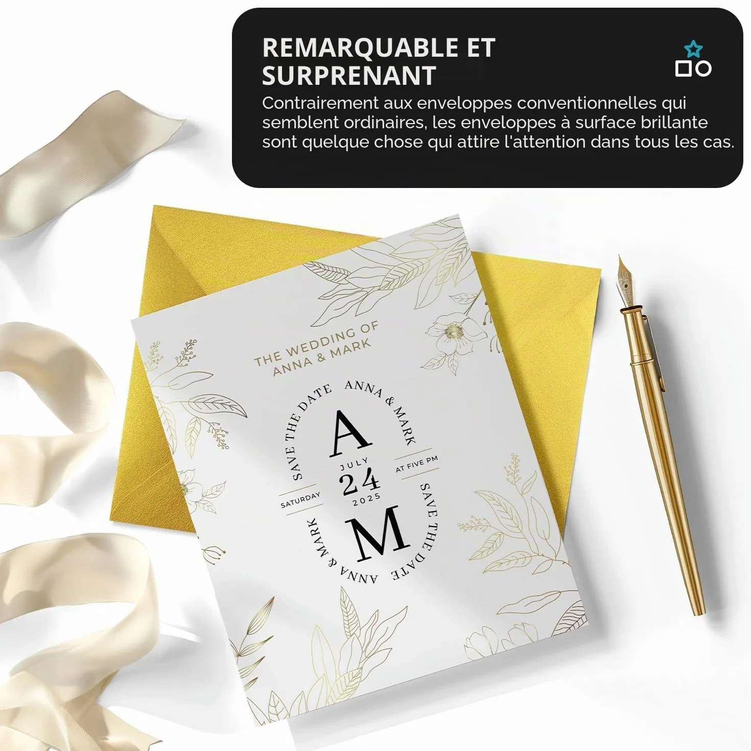 Aster Metallic Cherish Netuno 25 enveloppes nacrées dorées B6 125 x 175 mm 120g