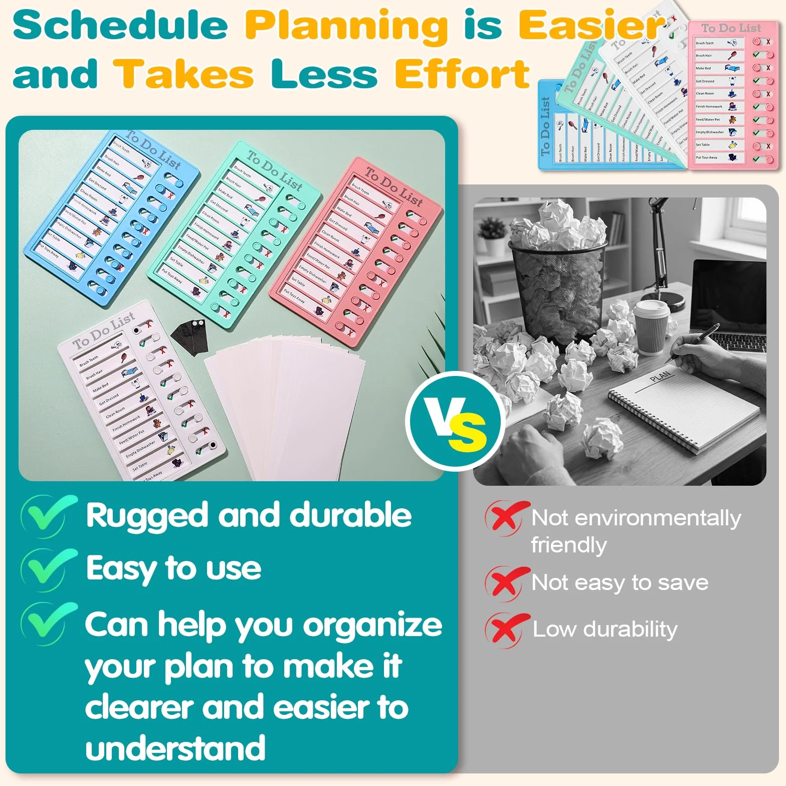 DESPOINA Lot de 4 Tableau Memo Checklist avec 20 Feuilles Papier Vierge Portable Planning Tache Menagere