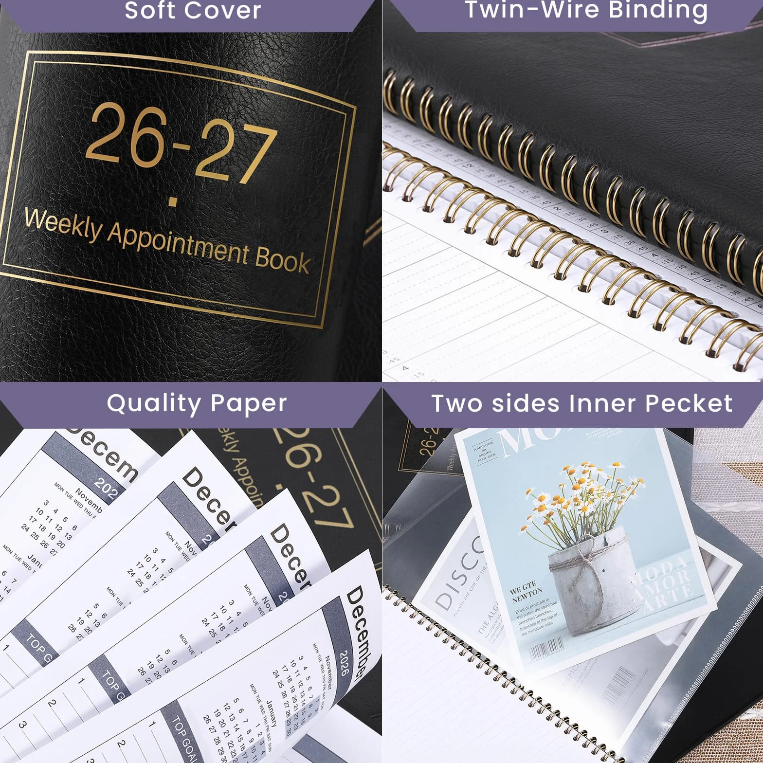 Agenda Scolaire 2026-2027 15 Minutes 21,8 x 29 cm Couverture Cuir Synthétique