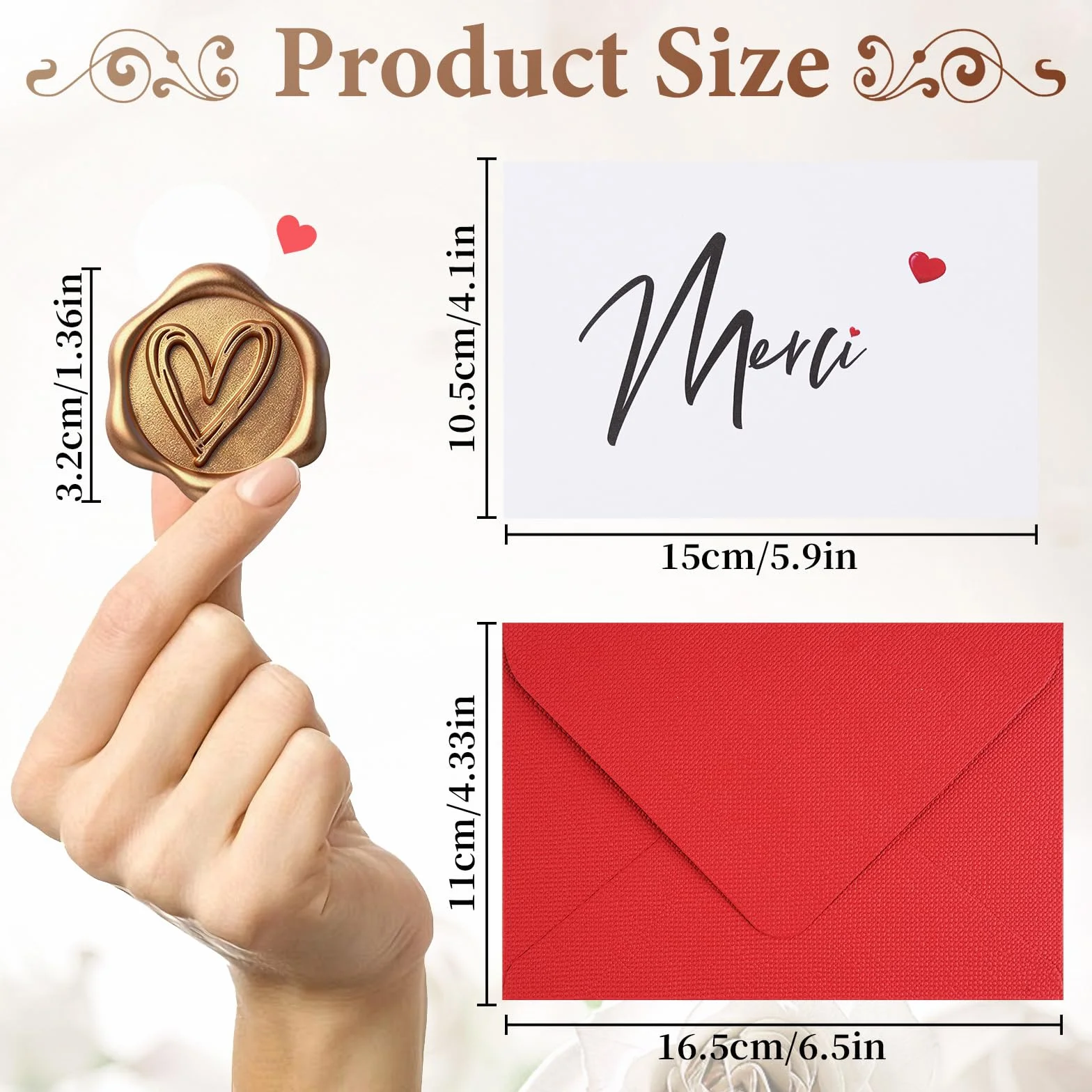 Carte Merci avec Enveloppe en Lin et Cachet Cire, Cadeau Fin d'Études 15 x 10.5 cm