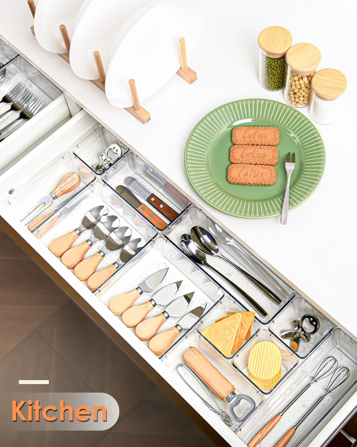 Lot de 16 Organisateurs de Tiroirs Transparent, Rangement Maquillage avec 5 Tailles, Plastique pour Bijoux Cosmétiques
