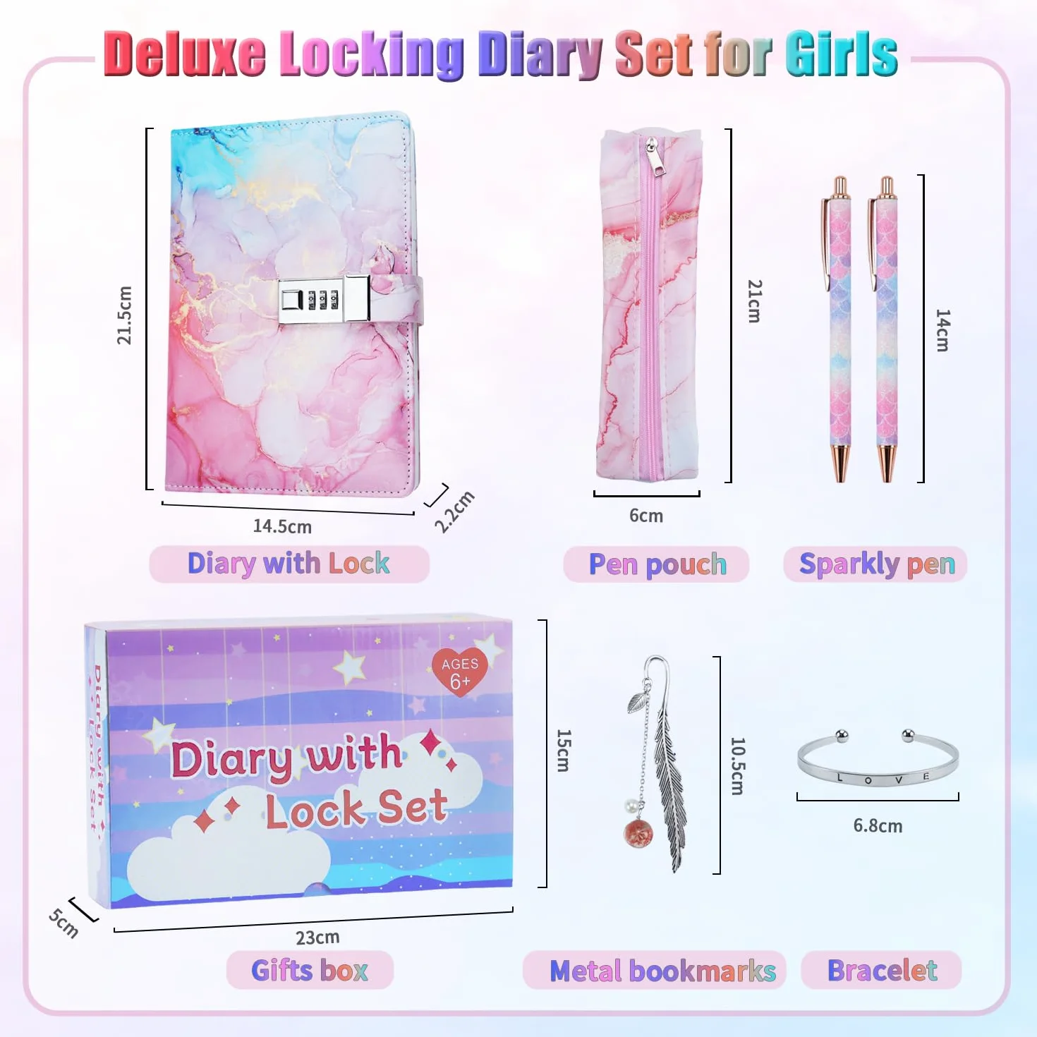 Journal Intime Fille avec Serrure à Combinaison, Carnet Secret Cuir PU avec Stylo, Marque-page, Bracelet, Set Papeterie Cadeau Adolescentes