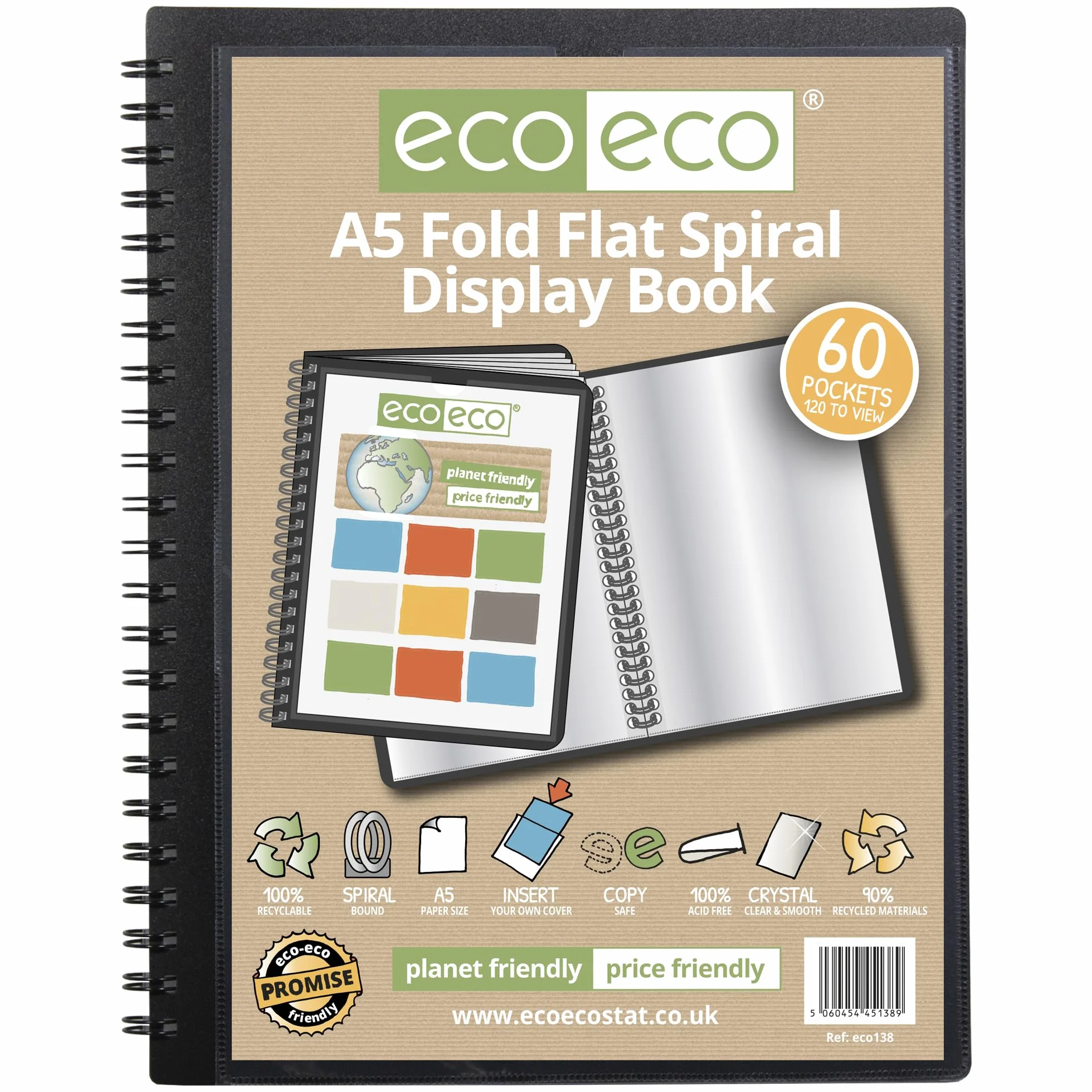 Eco138 Porte-vues A5 60 pochettes à spirales 50% recyclé