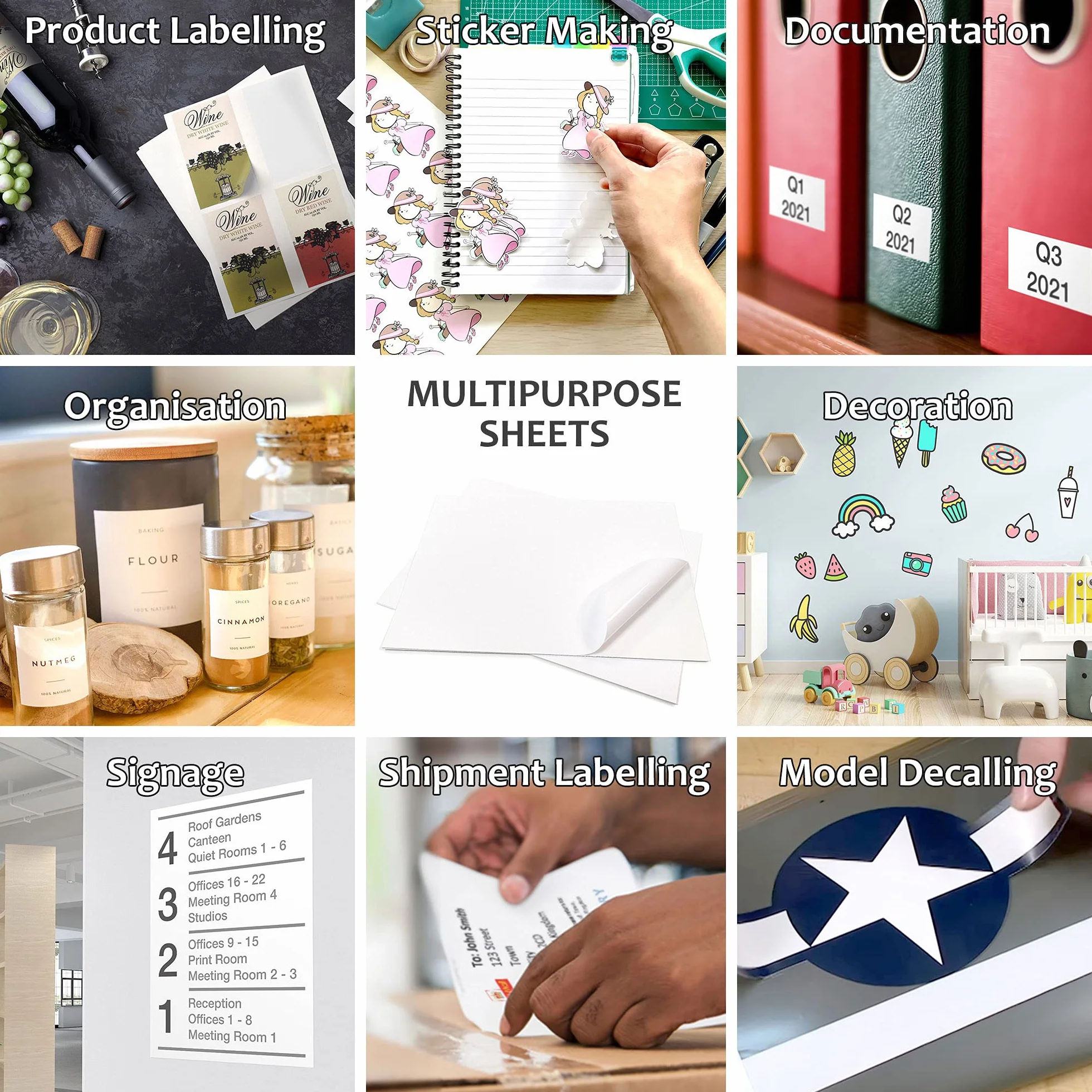 Evergreen Goods 20 feuilles papier autocollant vinyle blanc mat imperméable A4 pour imprimantes jet d'encre laser