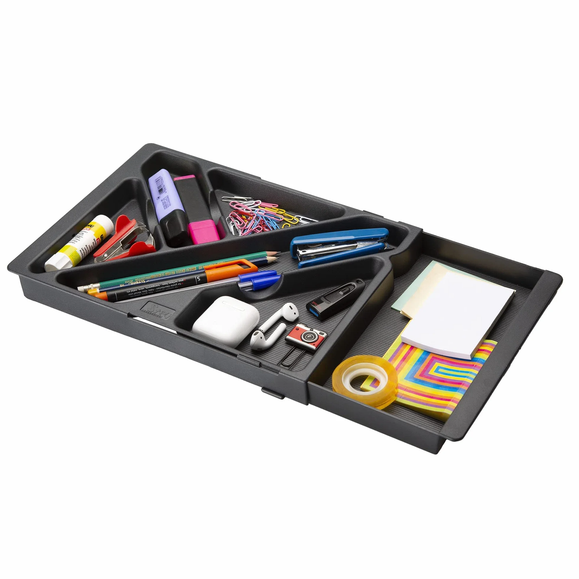 Plateau extensible pour tiroir de bureau plastique recyclé 32,8-45,2 x 22,5 x 2,5 cm Noir Made in EU