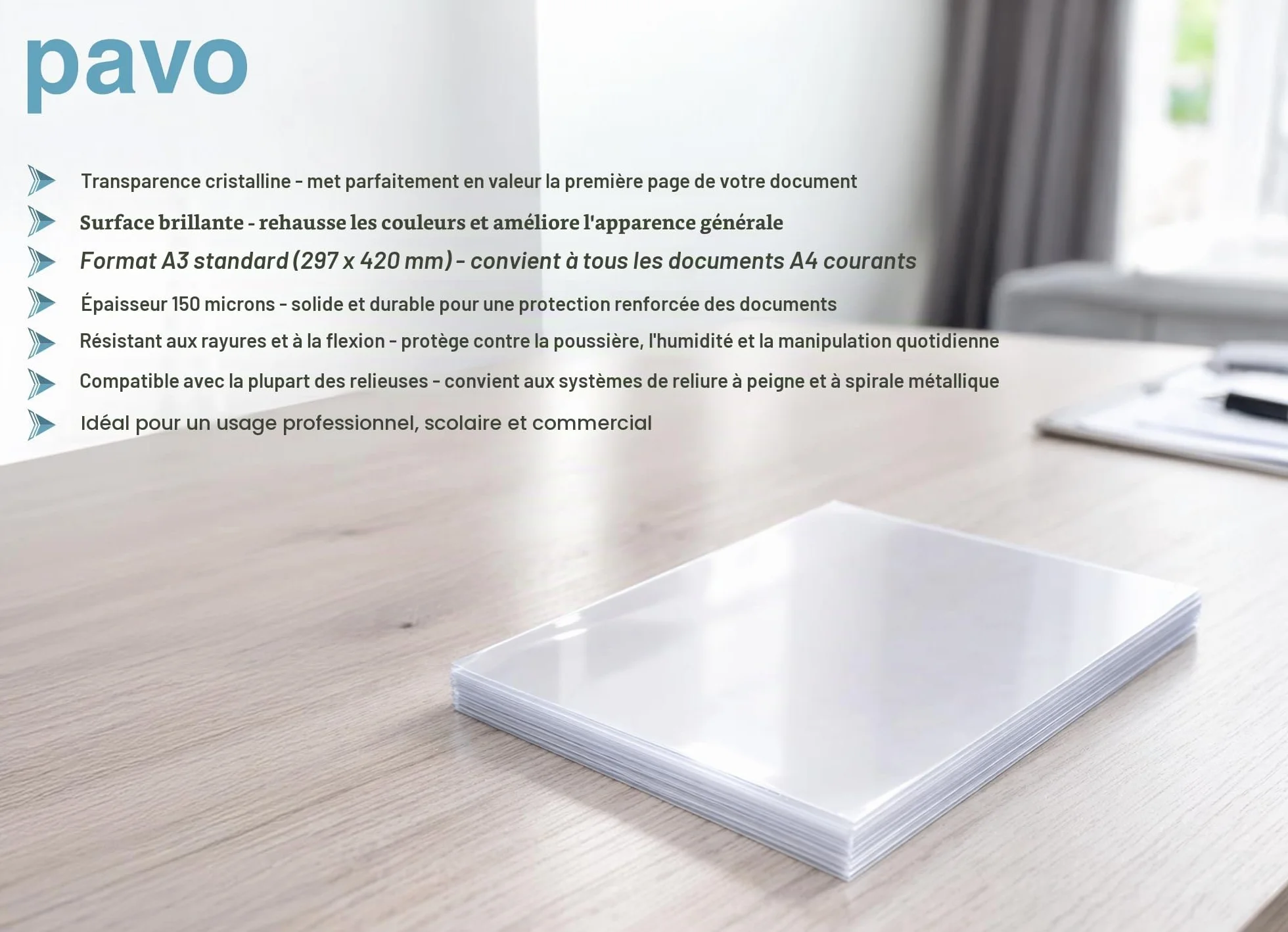 A3 150 microns Couvertures Reliure PVC Transparent Paquet de 100