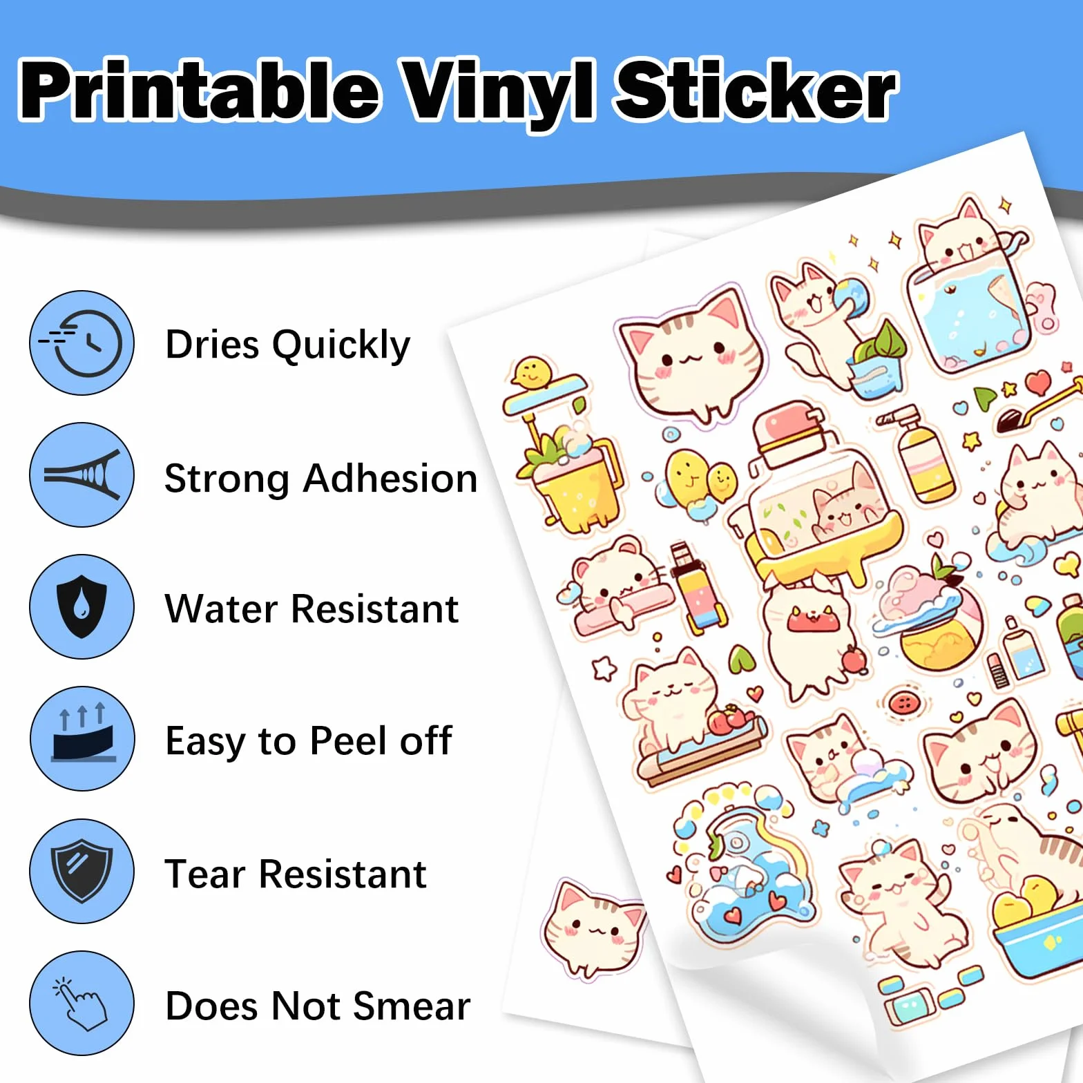 Papier Autocollant en Vinyle Blanc Mat Imprimable A4 297 x 210 mm 30 Feuilles pour Imprimante Jet d’Encre Compatible Cricut Silhouette