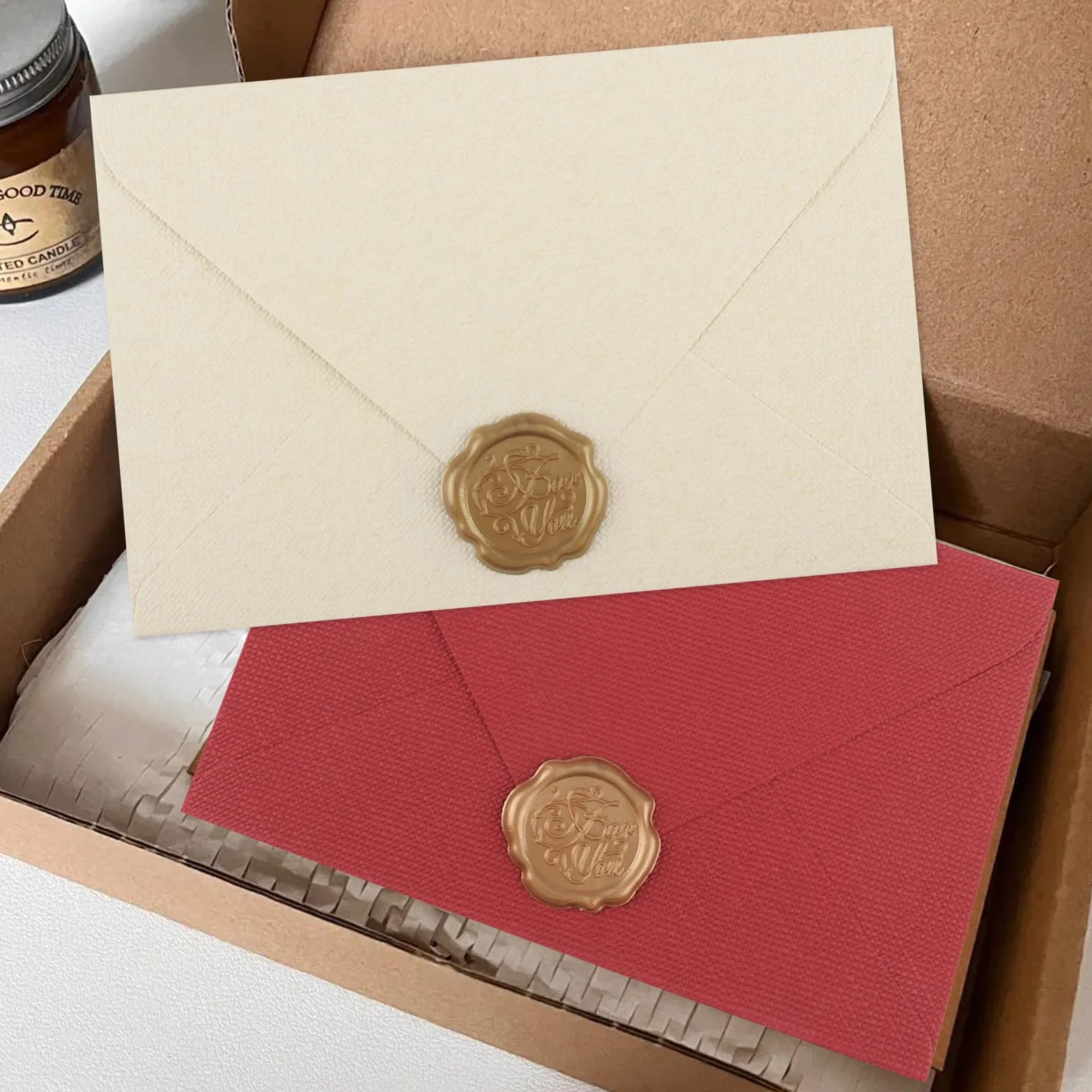 Vintage Lin Enveloppe Papier à Lettre et Sceau Ensemble de Papeterie 44 Pièces
