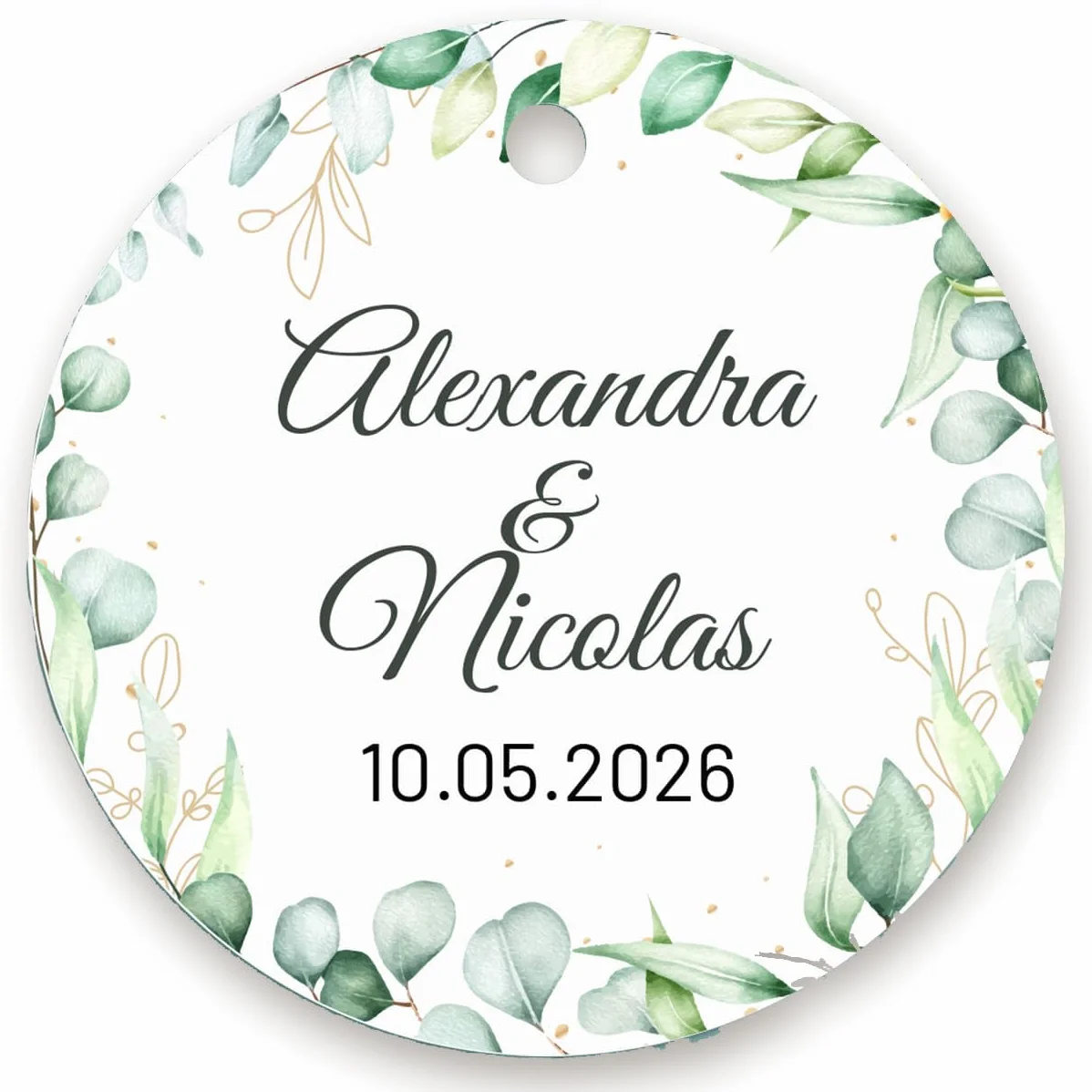 Étiquettes personnalisées rondes eucalyptus 3,7cm 4,5cm mariage baptême communion