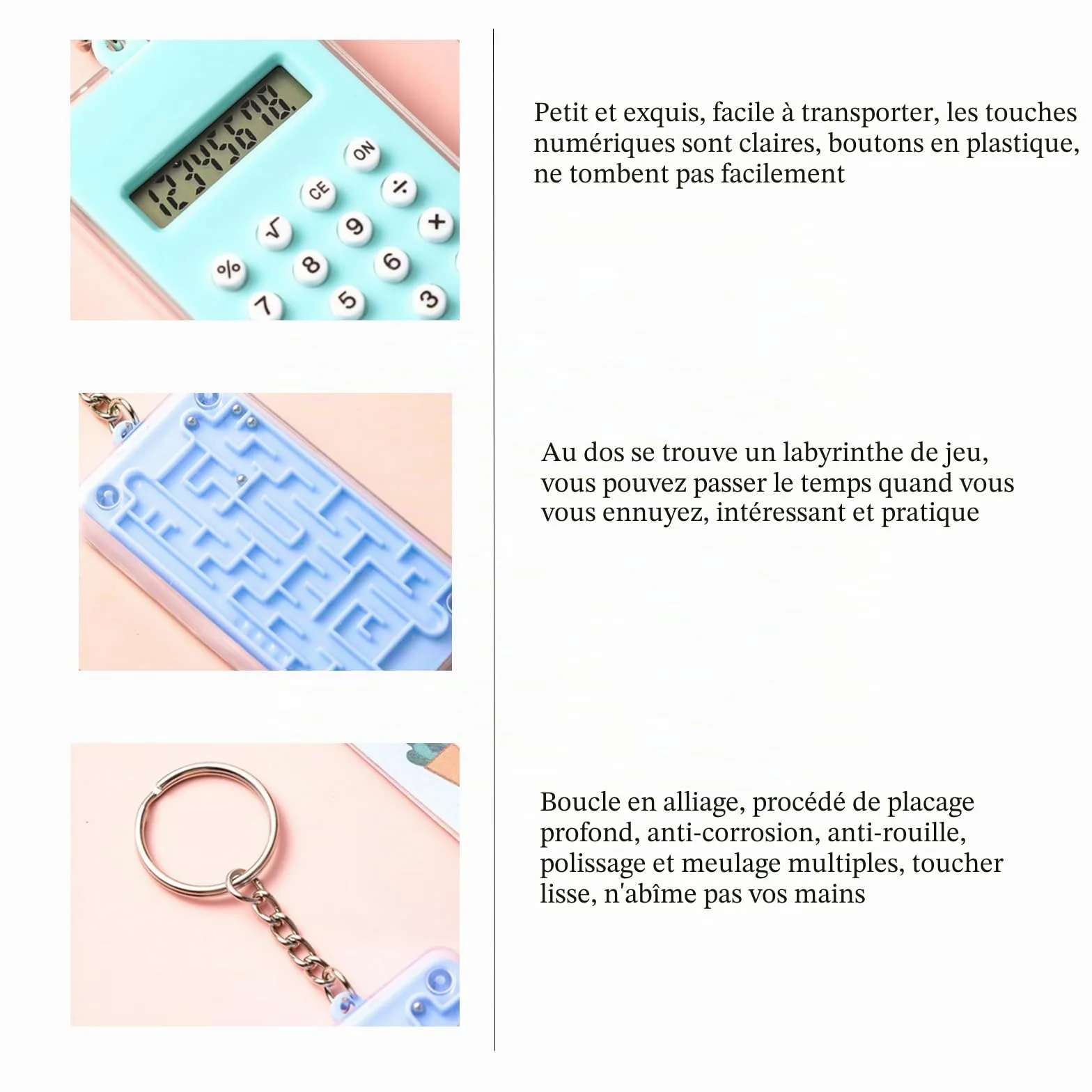 Mini-calculatrices de Poche Porte-clés Labyrinthe, Affichage 8 Chiffres, Calculatrices de Base pour Étudiants École Bureau, Couleur Aléatoire