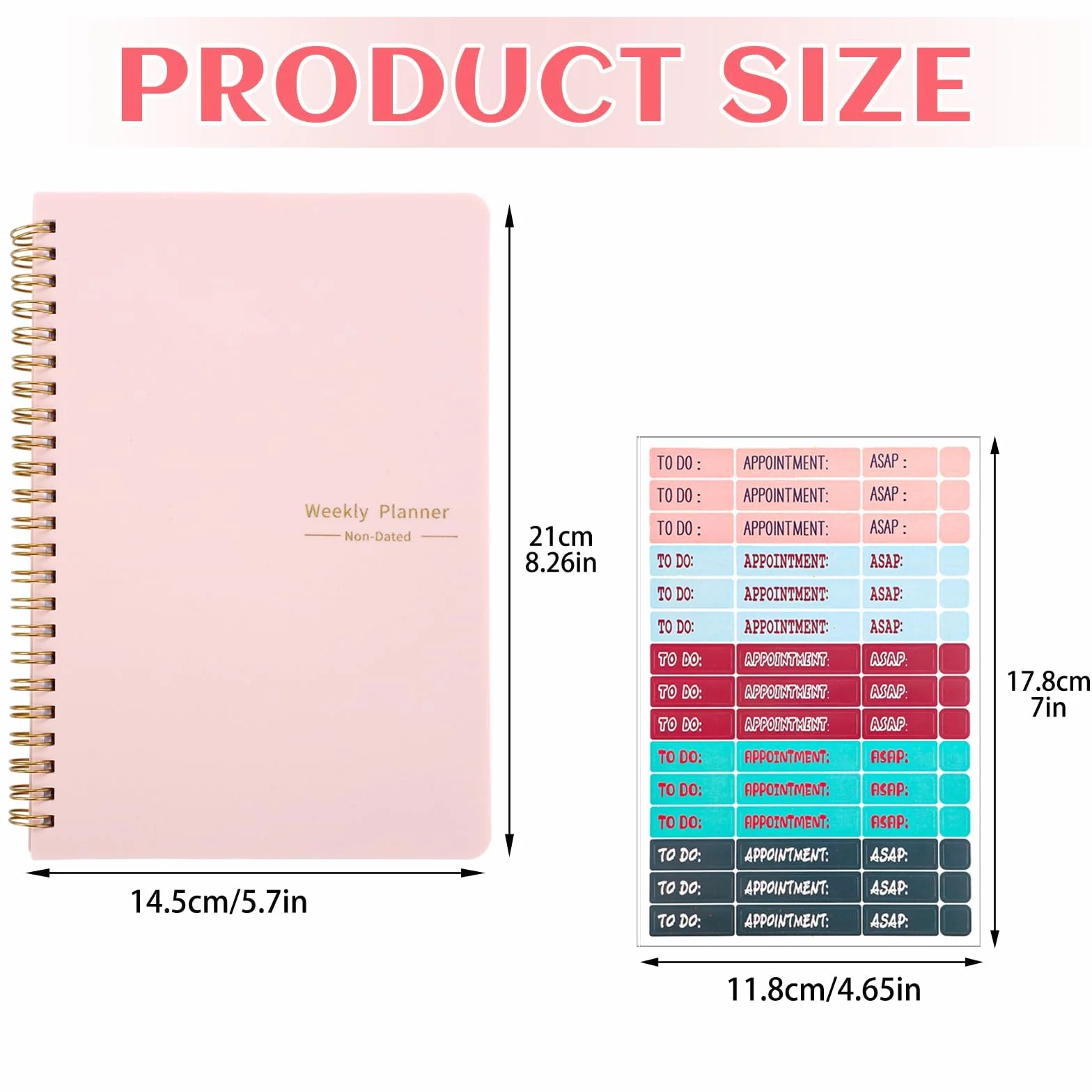 Planificateur Hebdomadaire A5 Non Daté 52 Pages Spirale Couverture Rigide avec Stickers To Do List Habit Tracker Rosé