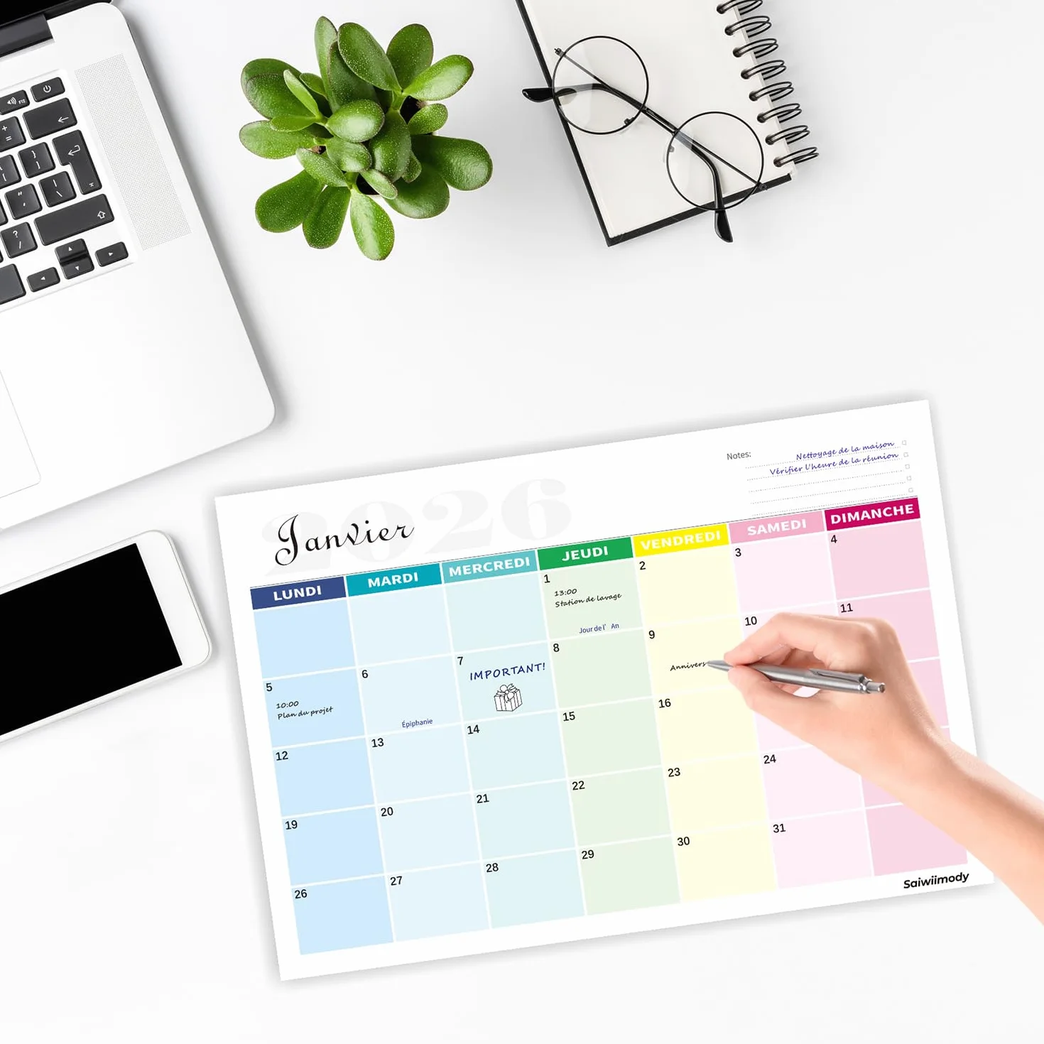 Calendrier Mural 2026 18 Mois Magnétique Frigo 31x21cm Planificateur Mensuel avec Jours Fériés