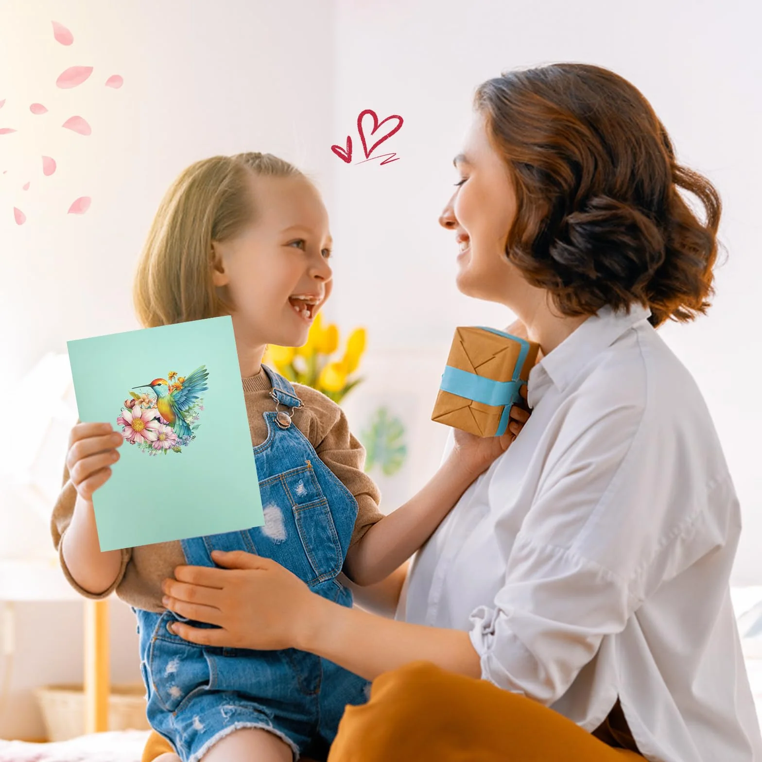 Carte Anniversaire Femme 3D Colibris Fleurs Pop Up avec Enveloppe