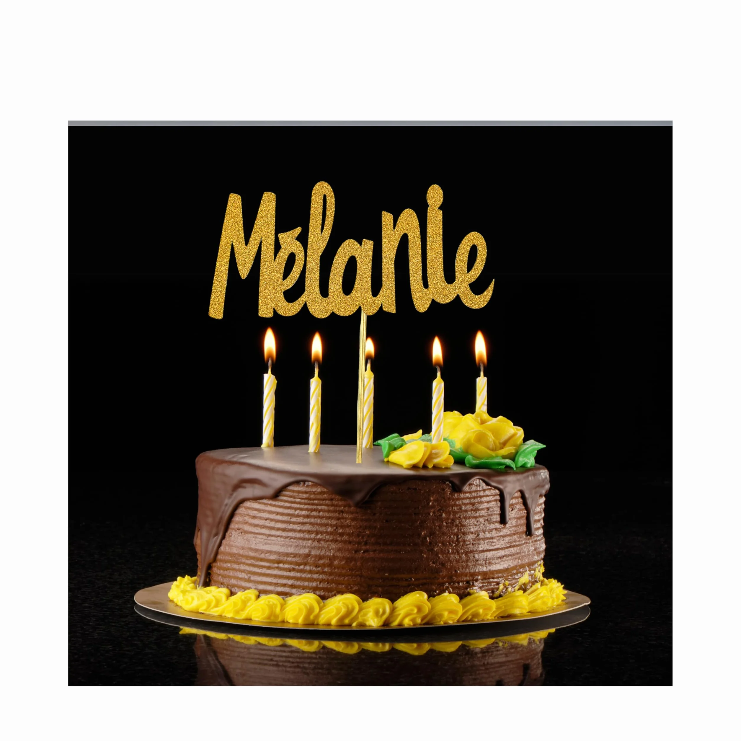 Joyeux anniversaire cake topper pailleté doré décoration gâteau adulte enfant personnalisable