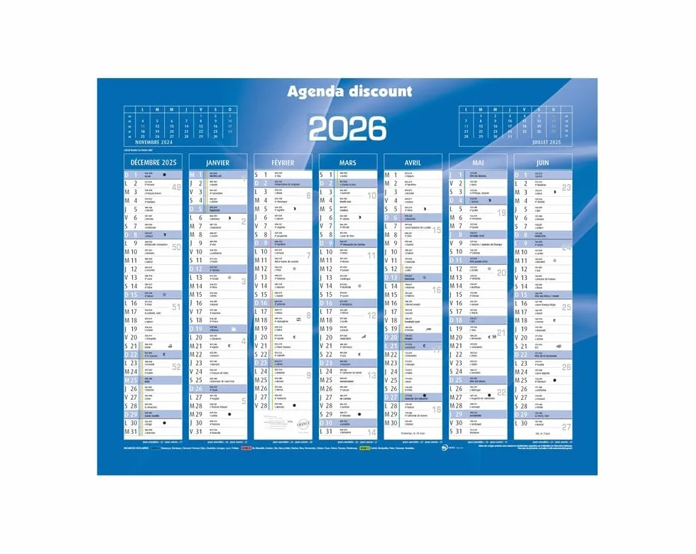 Calendrier mural Banque Bleu 27x21cm carton rigide 2027