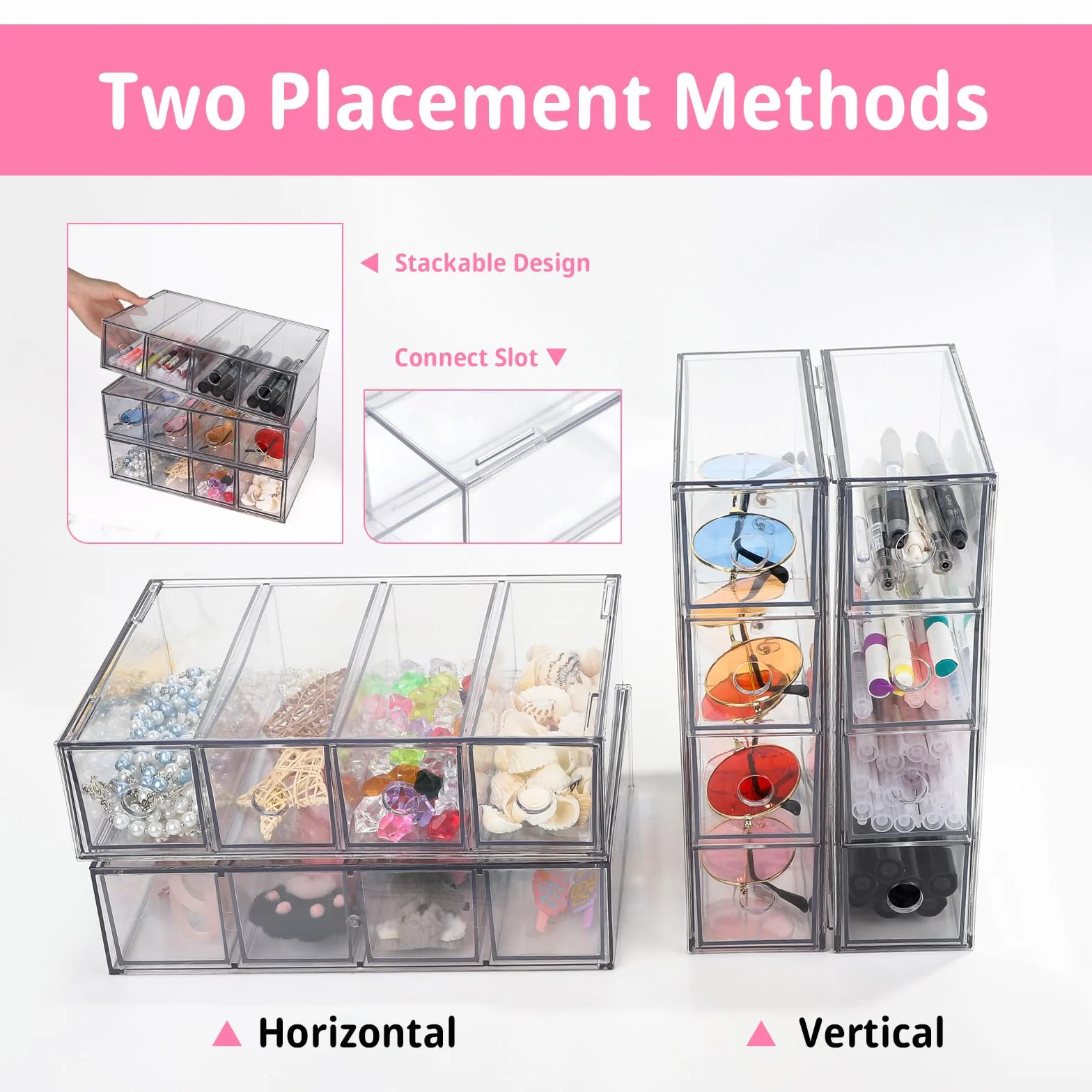 Organiseur à tiroirs 4 pièces 16 compartiments Boîte empilable rangement bureau