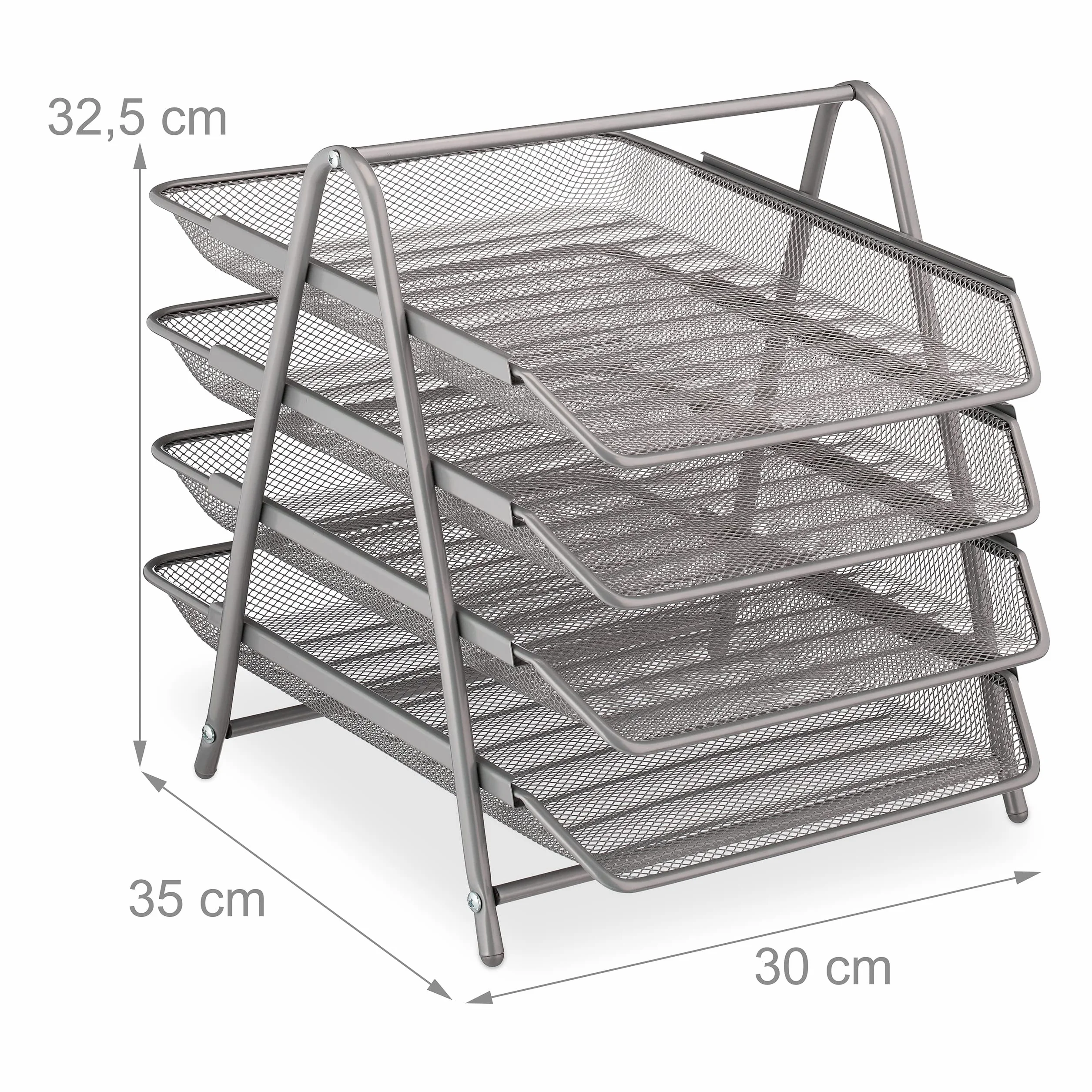 Relaxdays Porte-courriers Range-Documents A4 4 Compartiments 32,5 x 30 x 35 cm Maille argenté