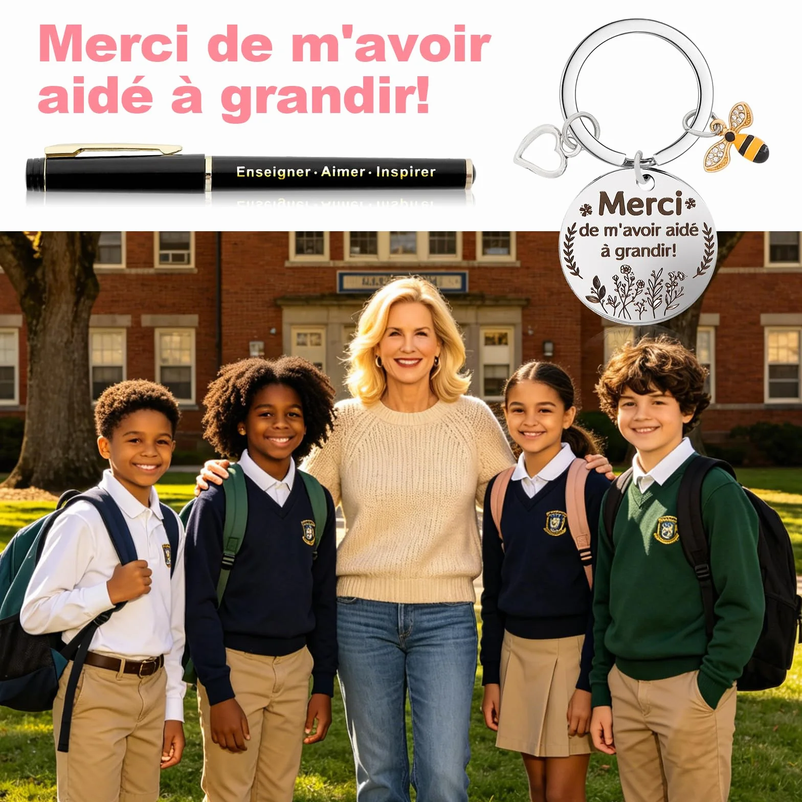 Echehi Merci Maîtresse Cadeau Avec Carnet A5 Stylo Porte-Clés Coffret Cadeau Maitresse d'École Fin d'Année