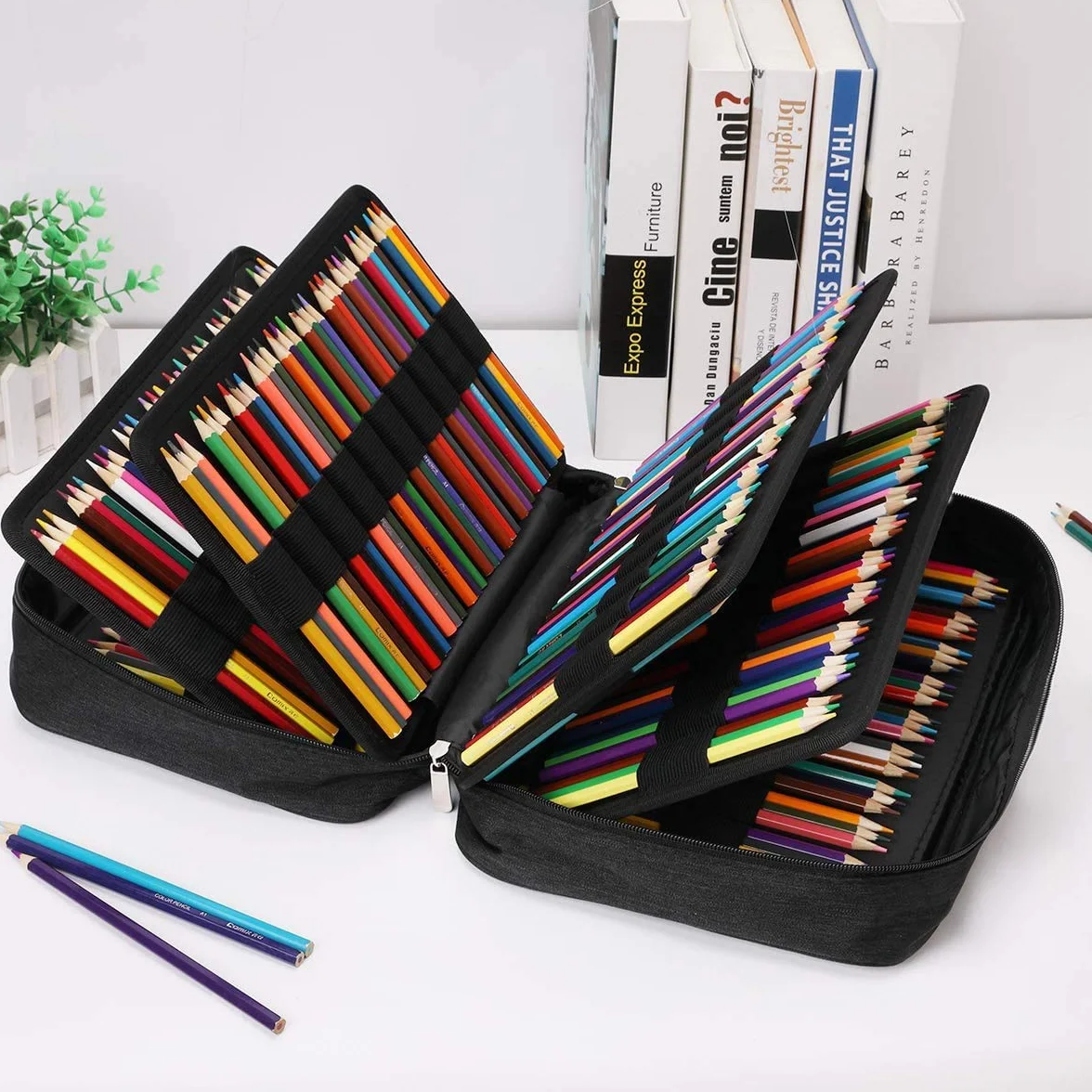 JAKAGO Trousse de Rangement 304 Crayons 100 Emplacements 4 Compartiments Grande Capacité