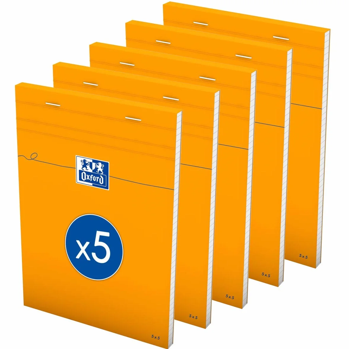 OXFORD Lot de 5 Bloc-Notes Orange A5 Petits Carreaux 5mm 80 Feuilles