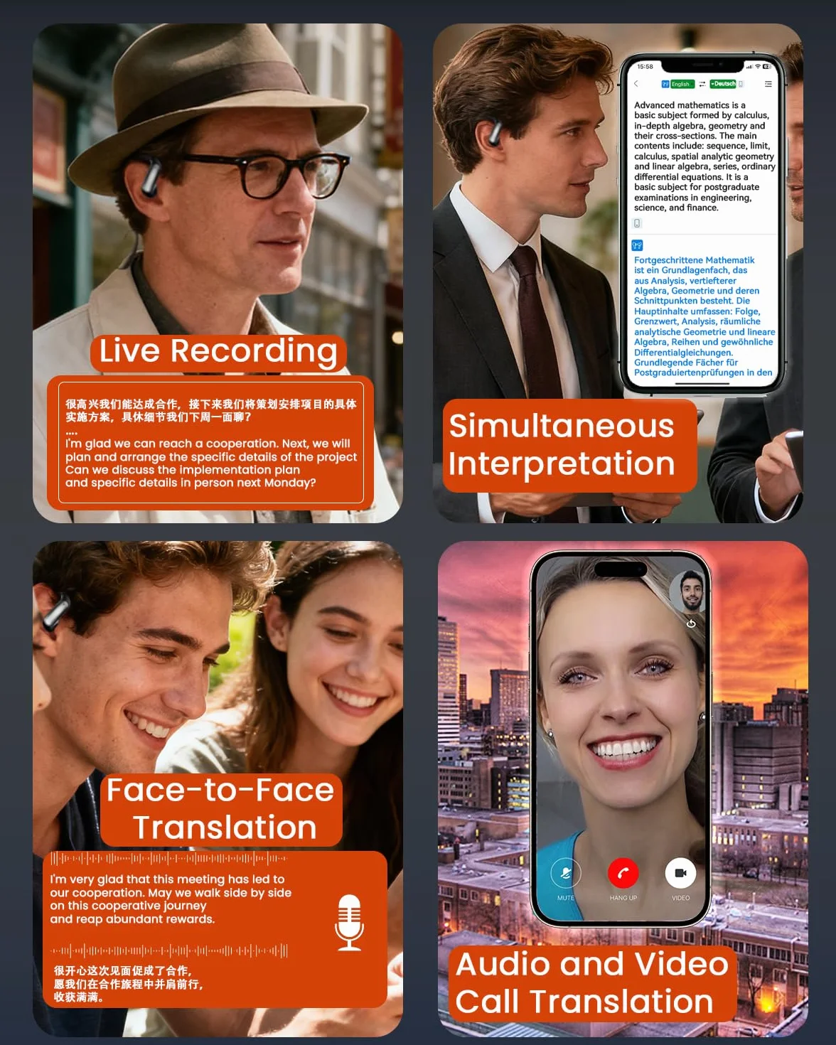 AI Ecouteur Traducteur Instantané 4-en-1 144 Langues Bluetooth