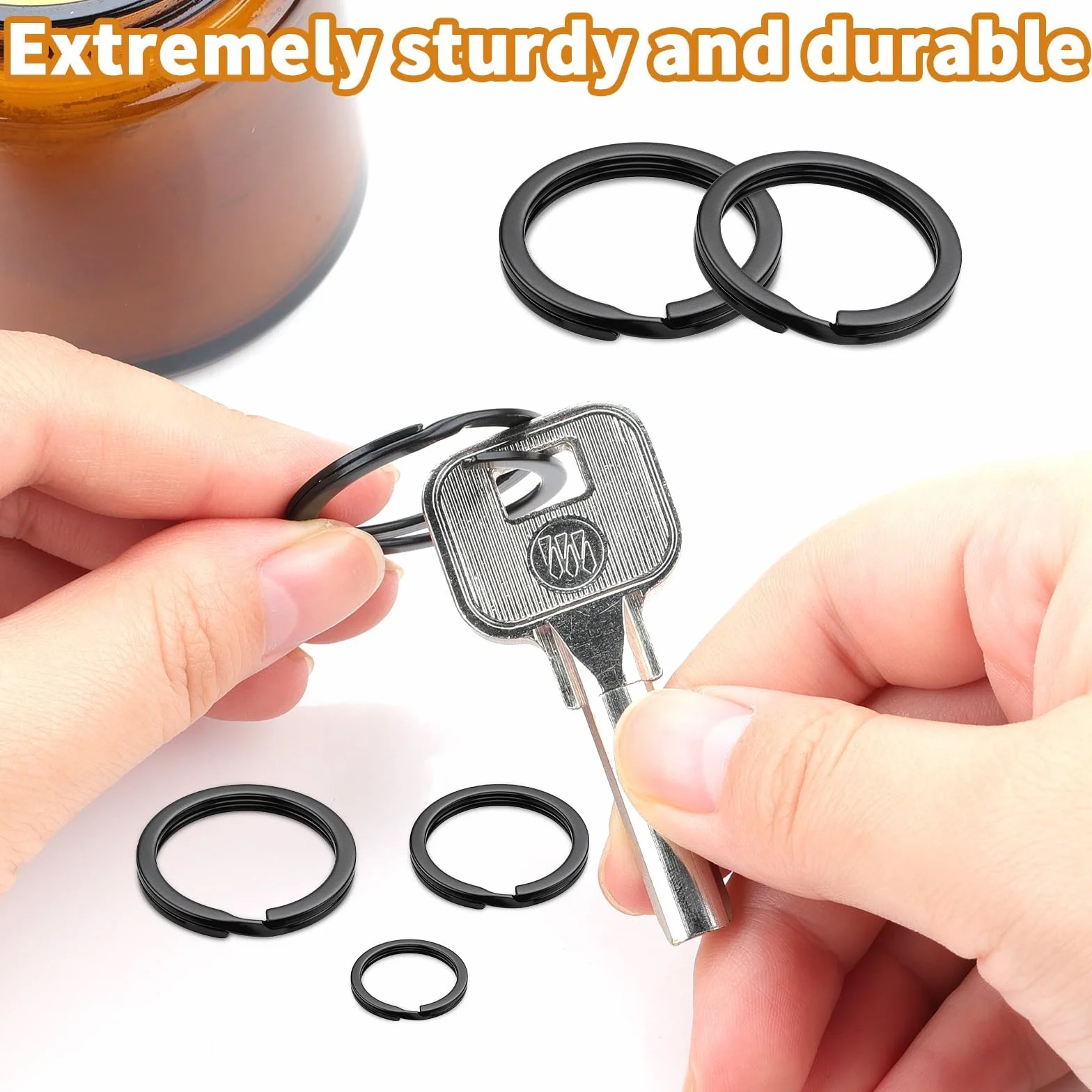Anneau Porte-Clés 30mm 28mm 25mm 20mm 15mm 60 Pcs 5 Tailles Métal Noir