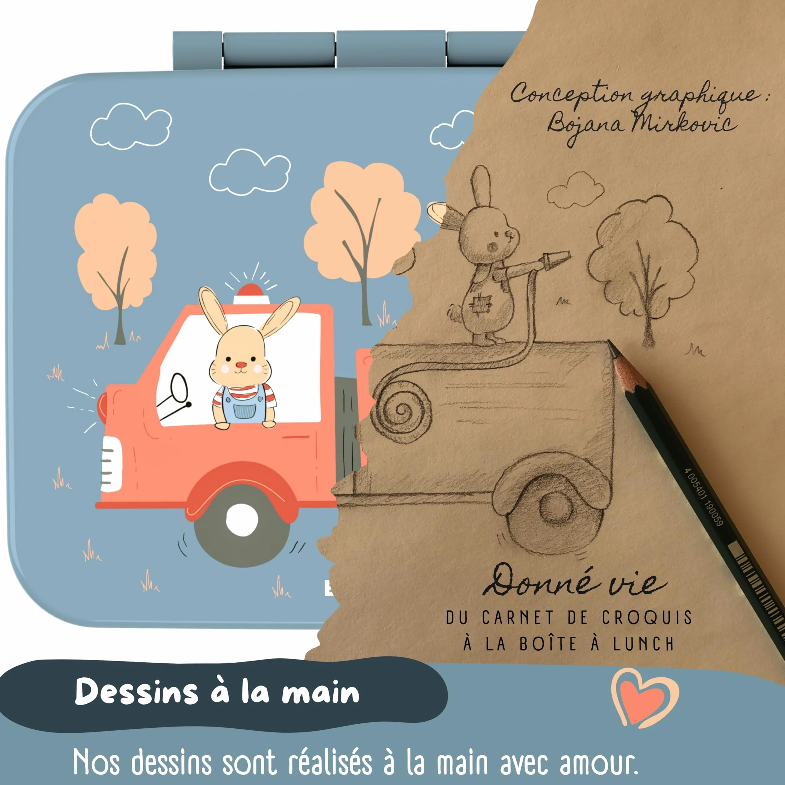 BEARFOOT Bento Box COMPACT Boîte repas enfant sans BPA 1.000 ml