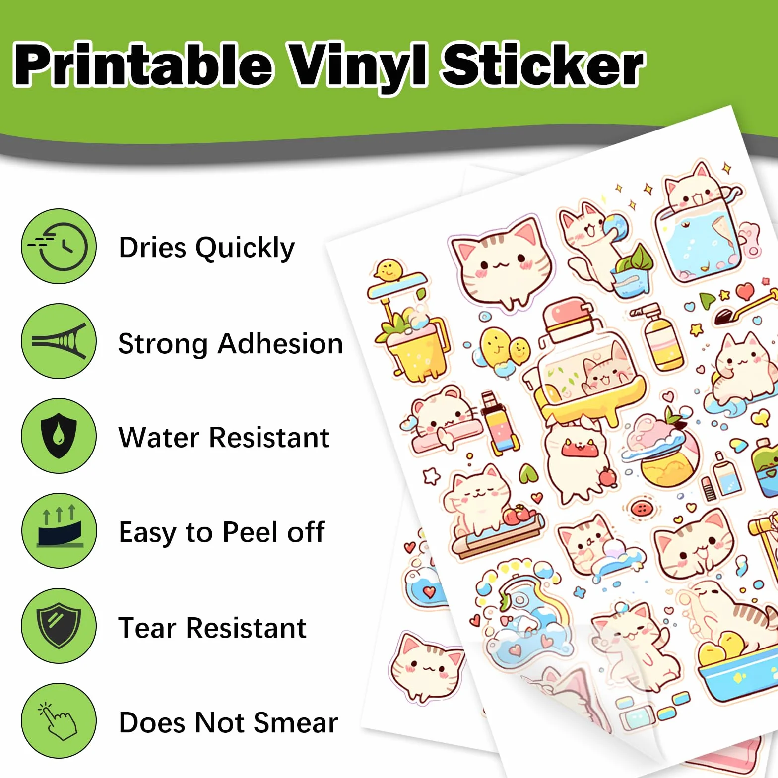 Papier Autocollant en Vinyle Blanc Brillant Imprimable A4 297 x 210 mm 60 Feuilles pour Imprimante Jet d'Encre Compatible Cricut Silhouette