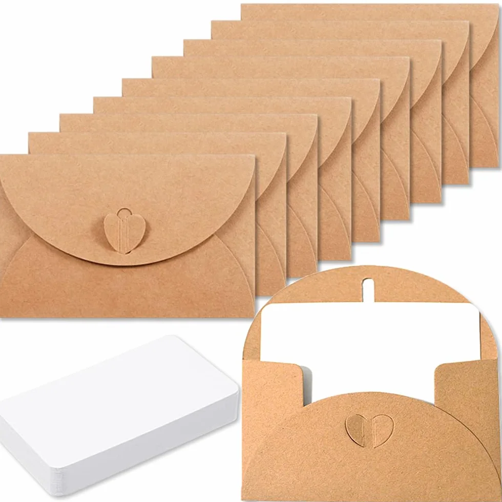 Enveloppes en Papier Kraft avec Cartes Vierges - Mini Enveloppes Coeur pour Cartes Cadeaux DIY Graffiti