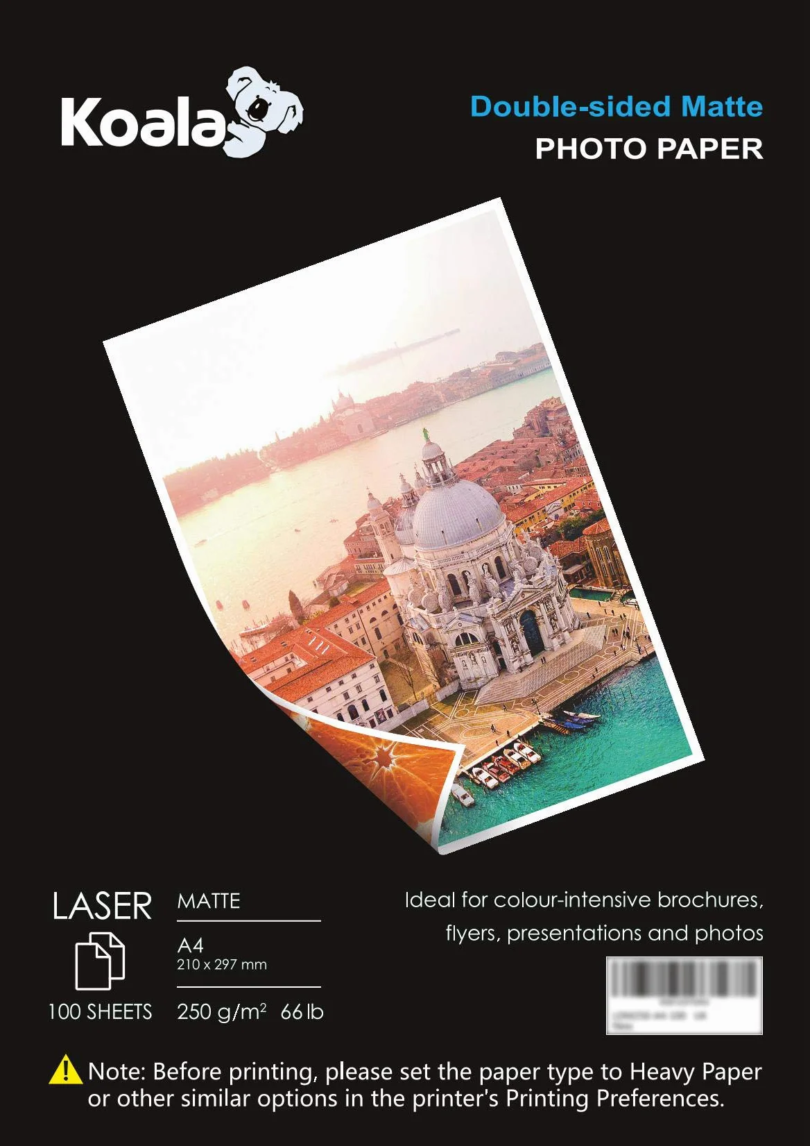 KOALA Papier Photo Double Face Mat A4 250 g/m² 100 feuilles pour imprimante LASER