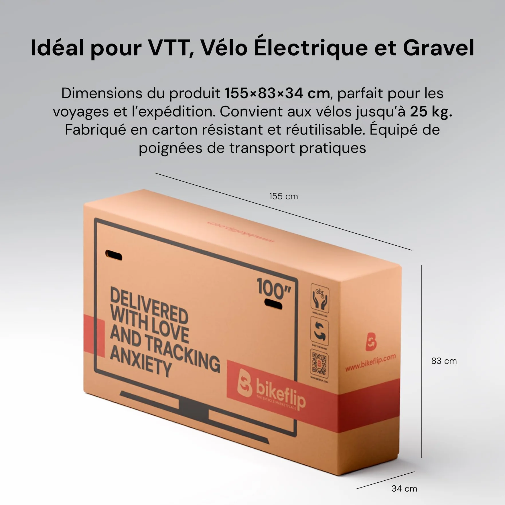 Bikeflip Carton d'Expédition pour Vélos VTT E-Bike Gravel Résistant Réutilisable