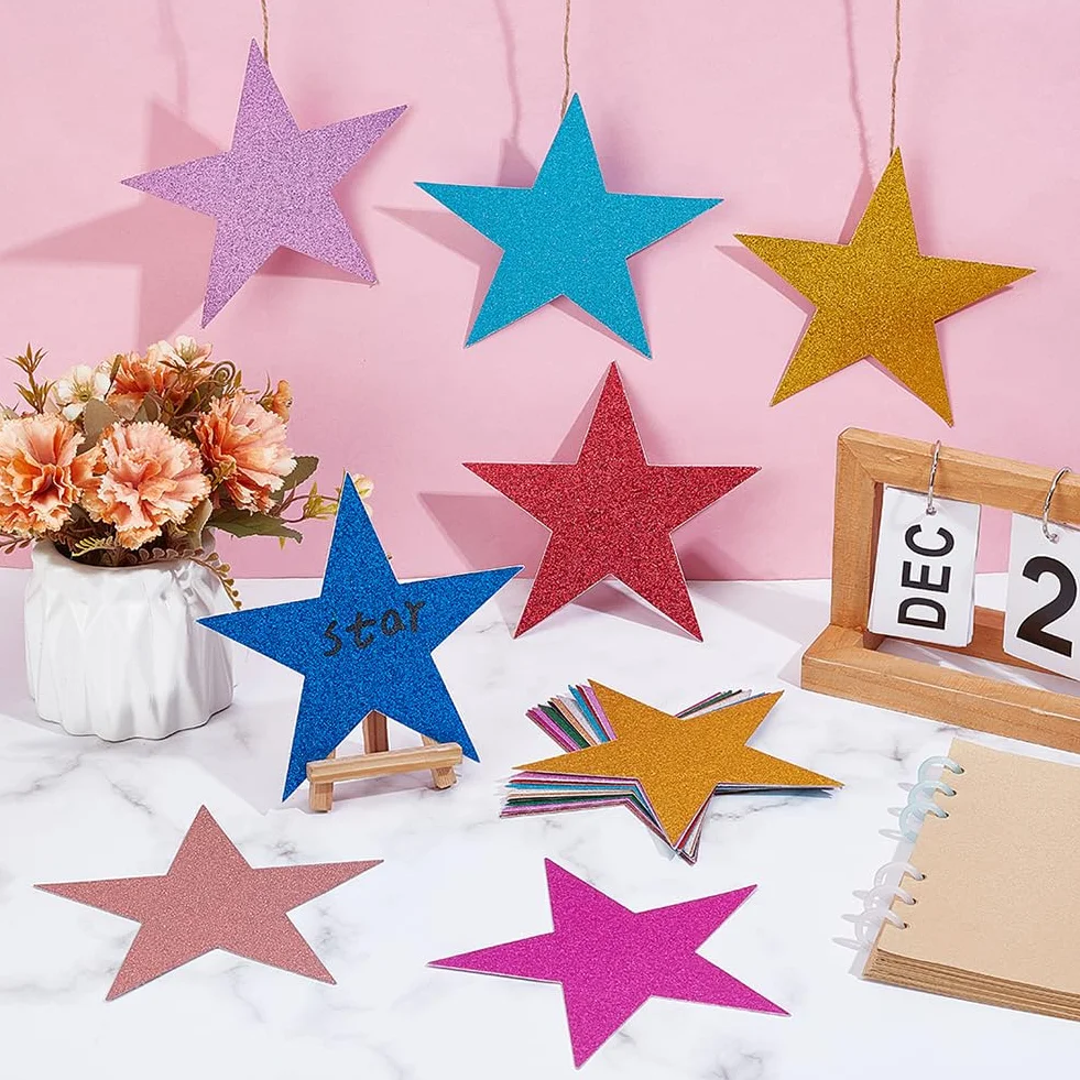 PH PandaHall 96pcs 12 Couleurs Étoiles Scintillantes Papier Découpé Double Face 15cm Confettis Décorations Noël Mariage Fête