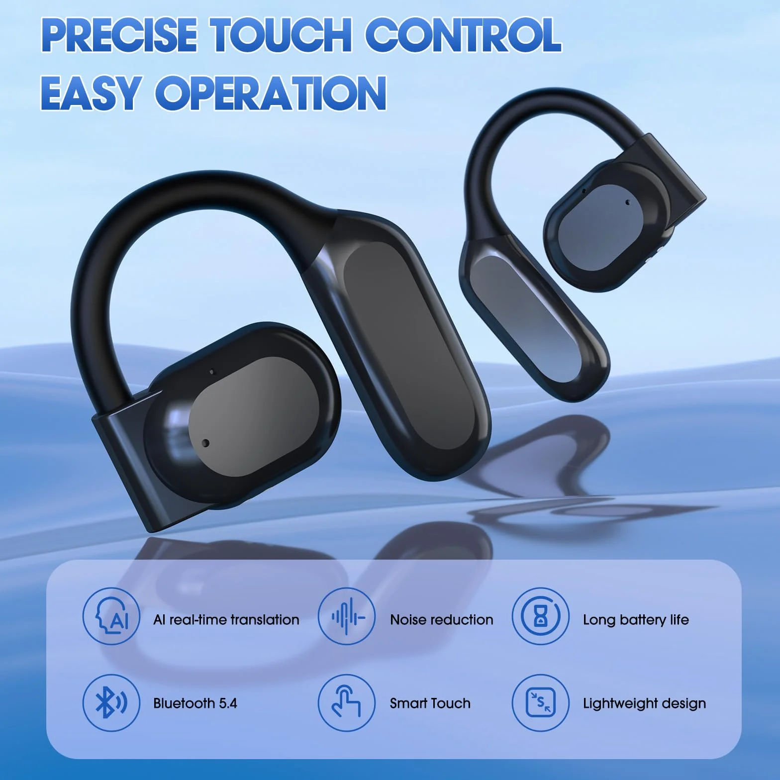 Écouteurs de Traduction Ouverts AI Traducteur Vocal Instantané 138 Langues Bluetooth 5.4 Wearfit Pro 9h Autonomie Noir