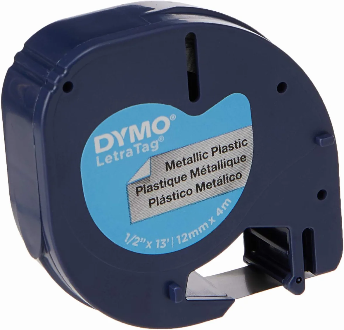 DYMO LetraTag Étiquettes Métallique Authentique 12 mm x 4 m Noir sur Argent