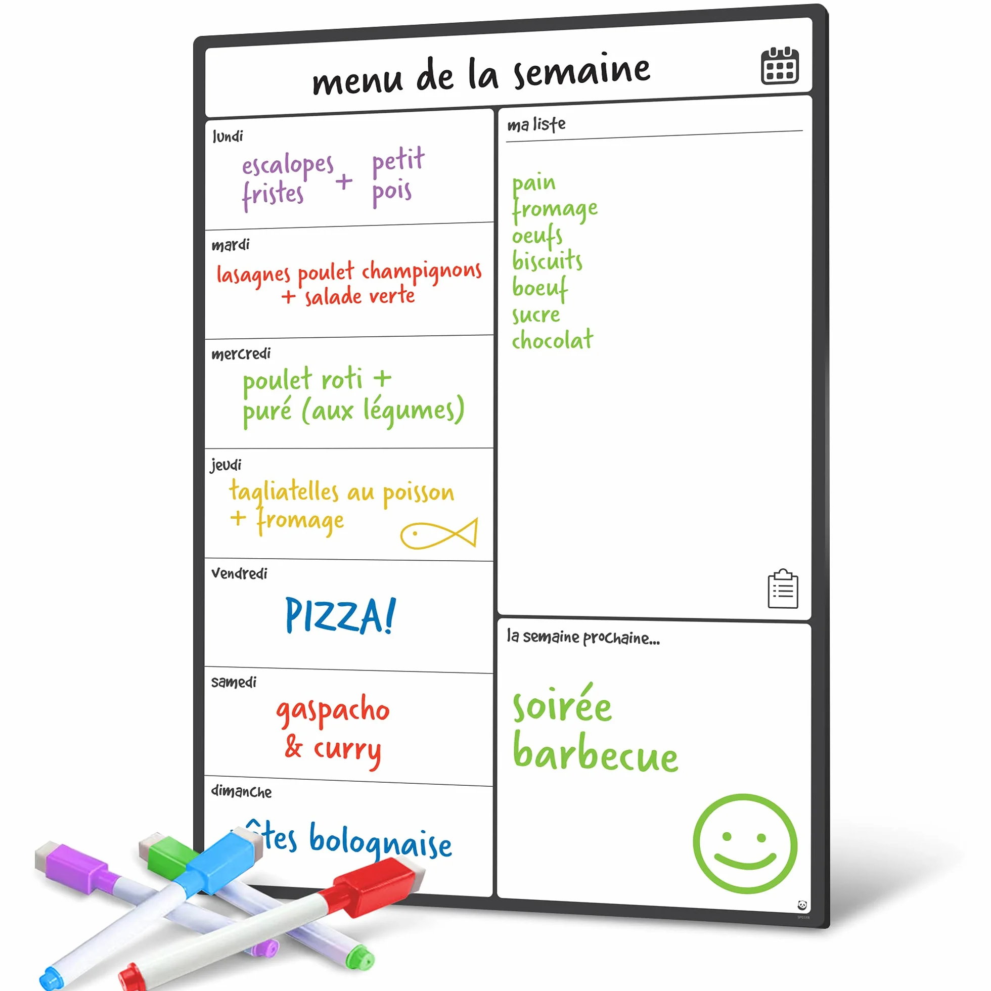 Smart Panda Tableau Magnétique pour Frigo A3 - Planificateur Repas Familiaux, Listes Courses, Aide Étude - Calendrier Aimanté Hebdomadaire Français