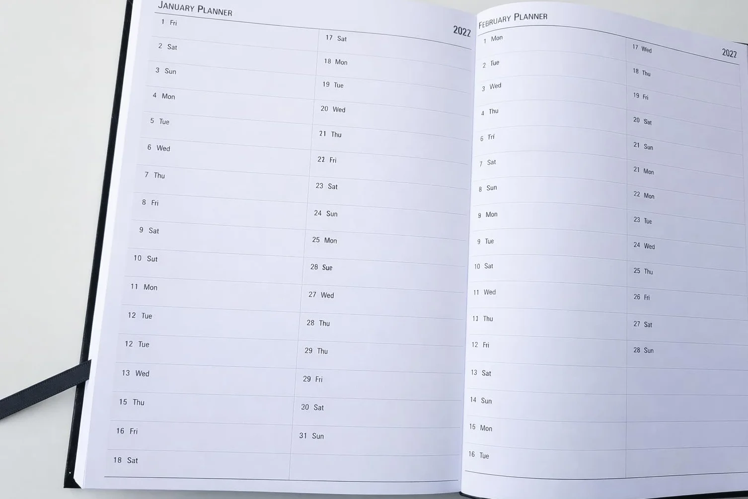 Agenda 2026 A4 2 pages par jour Grand journalier Couverture rigide Noir