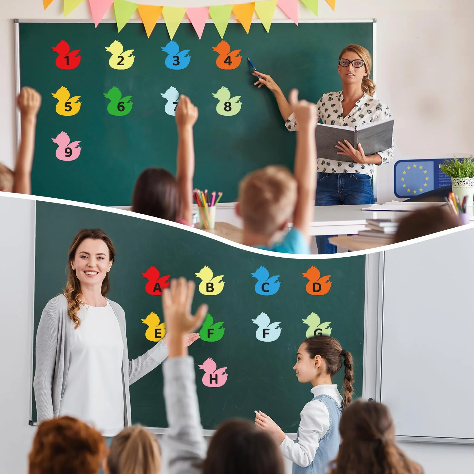 Papier Découpé de Canard 72pcs, Découpes de Tableau d'Affichage Printemps-Été, 9 Couleurs pour Salle de Classe Bricolage