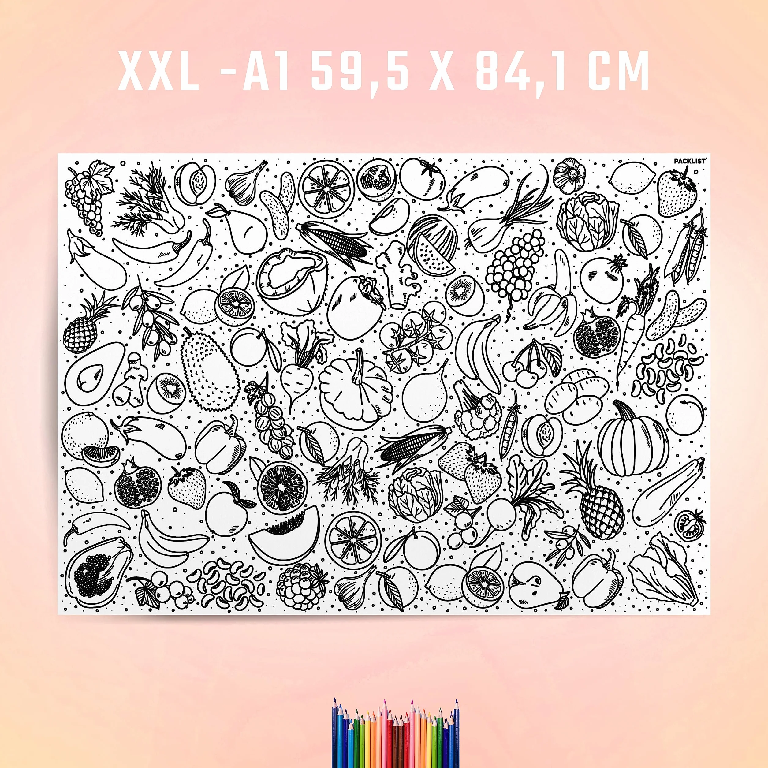 PACKLIST® Poster Coloriage XXL Fruits Activité Ludique Enfants Créativité Géante
