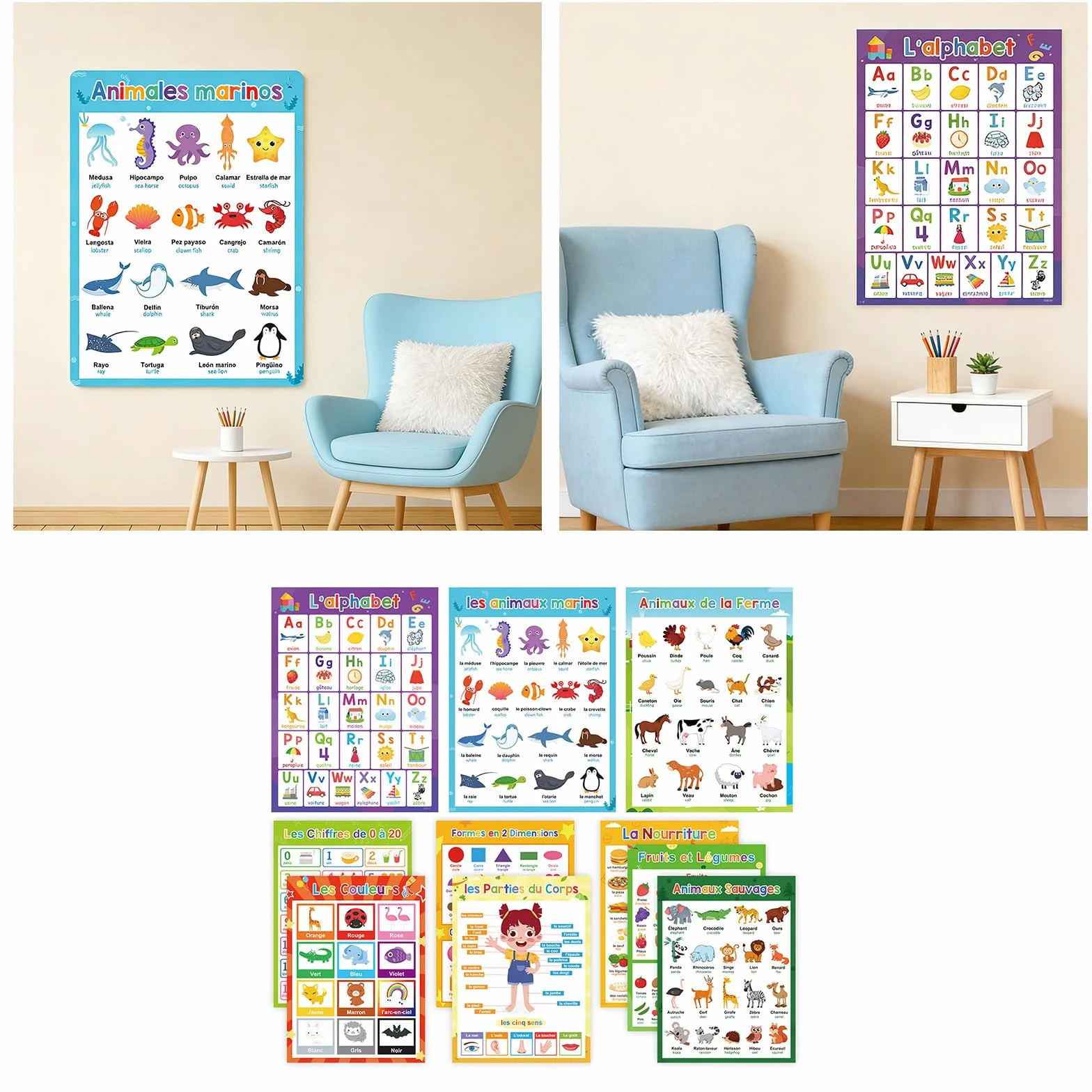Affiches éducatives vocabulaire 29 x 21 cm Lot de 10 Décoration murale salle de classe enfants préscolaire