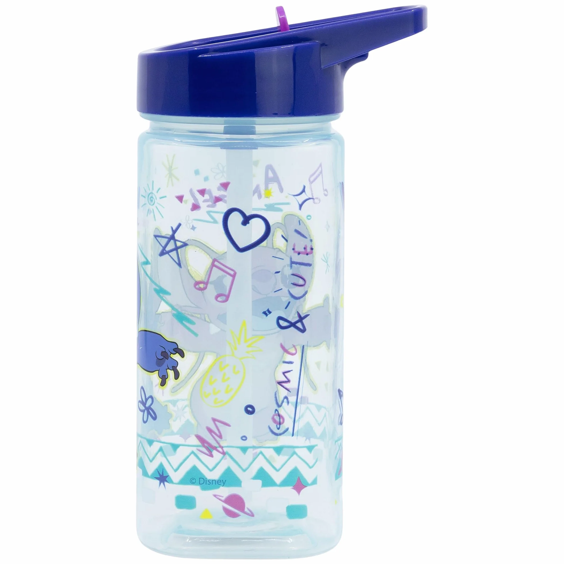Bouteille d'eau carrée réutilisable 510 ml avec paille intégrée motif Stitch