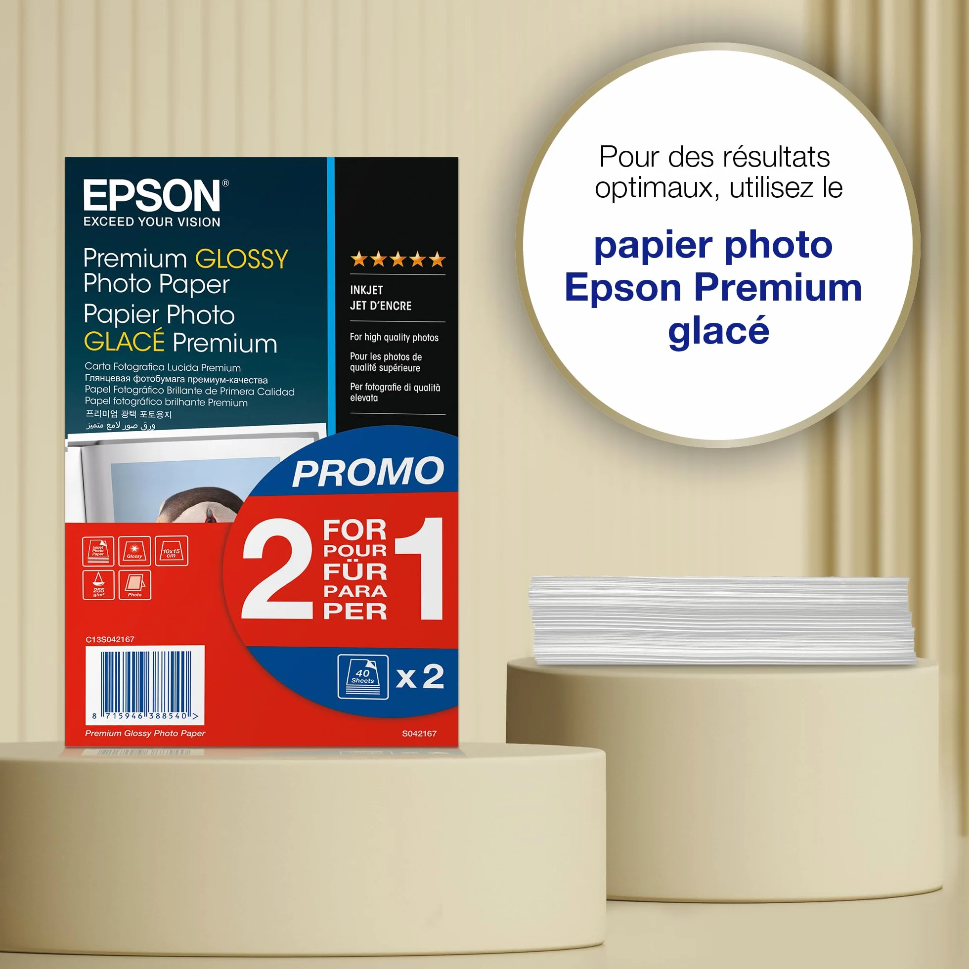 Epson Premium Glossy Papier Photo Glacé A6 100 x 150 mm Pack de 2