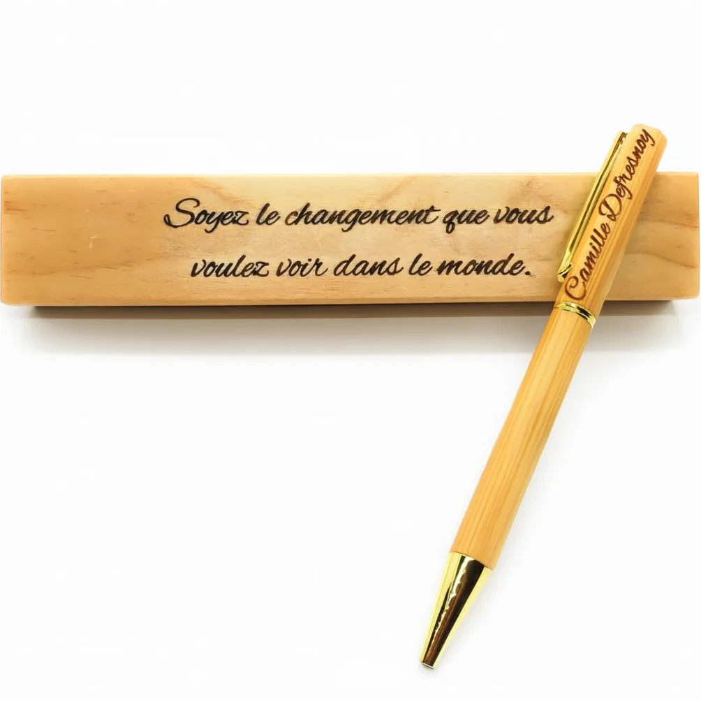 Stylo Personnalisé avec Gravure Prénom - Coffret Bois Gravé - Cadeau Professeur Retraite Homme Femme - Weastyle