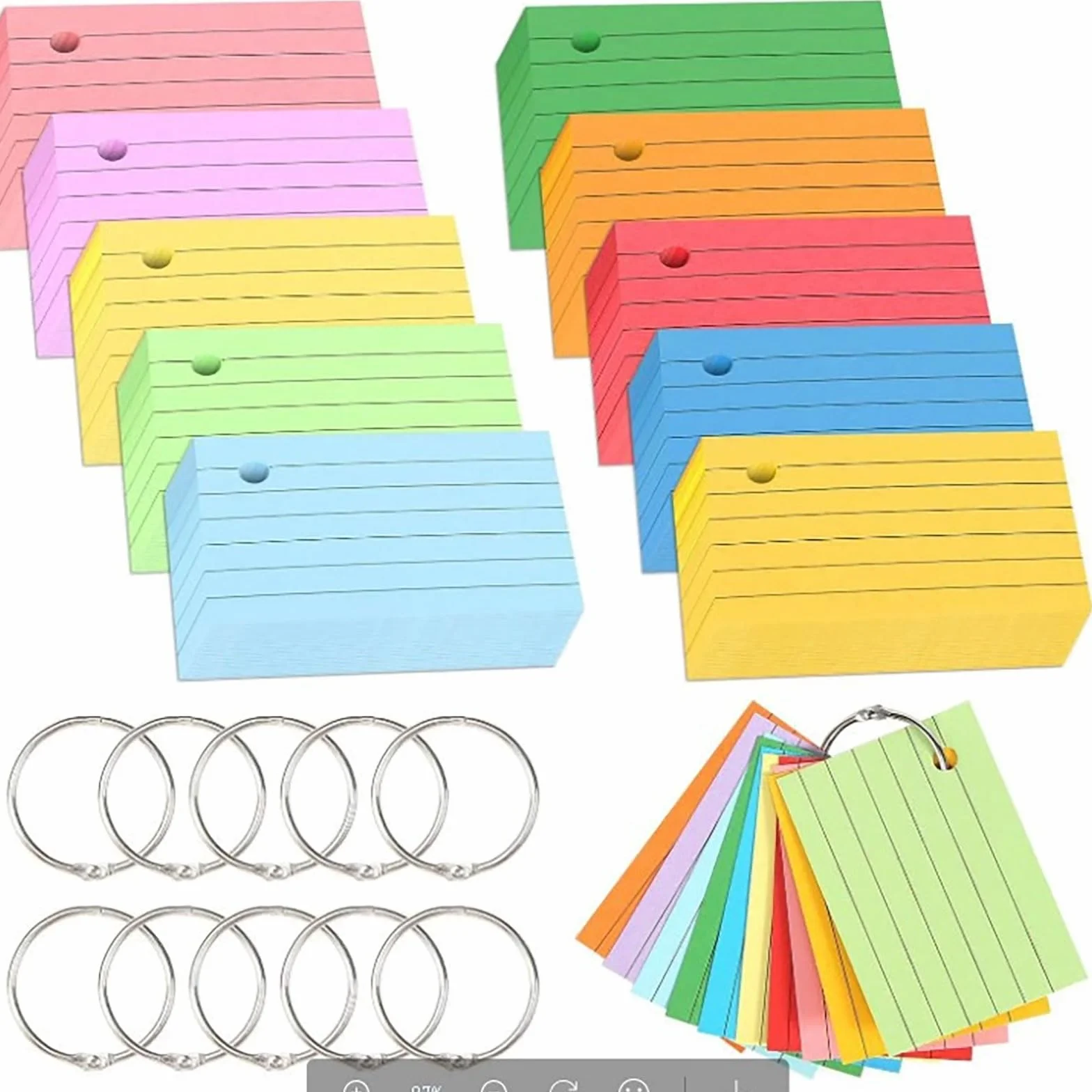 Flash Cards A8 10 Anneaux de Reliure 7,4x5,1cm Fiche de Revision 1000 Pièces