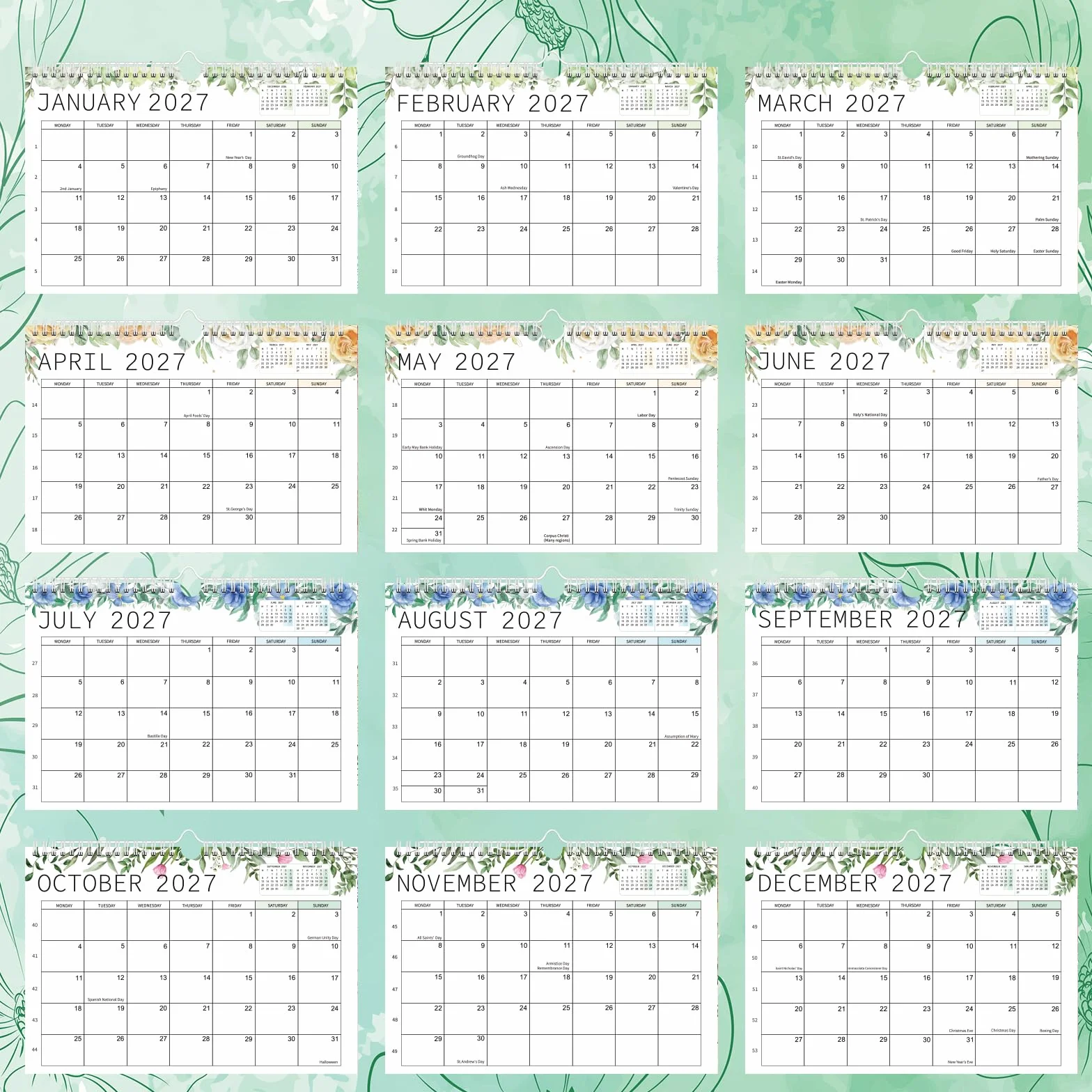 Calendrier Mural 2026/2027 18 Mois Juillet 2026 à Décembre 2027 Familial