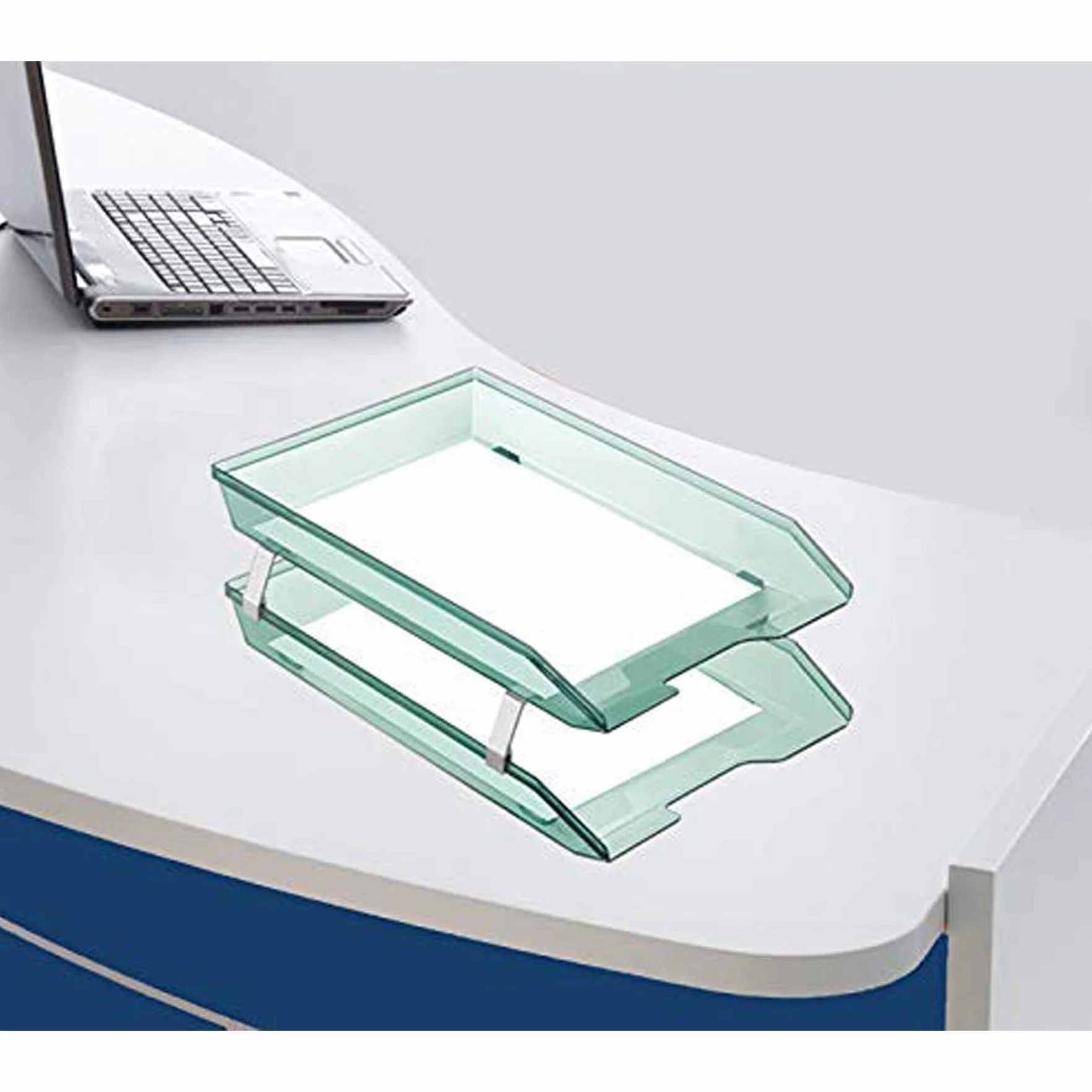Acrimet Facility Bac à courrier 2 Niveaux Chargement Frontal Format Lettre A4 Organiseur Bureau Plastique Vert Clair