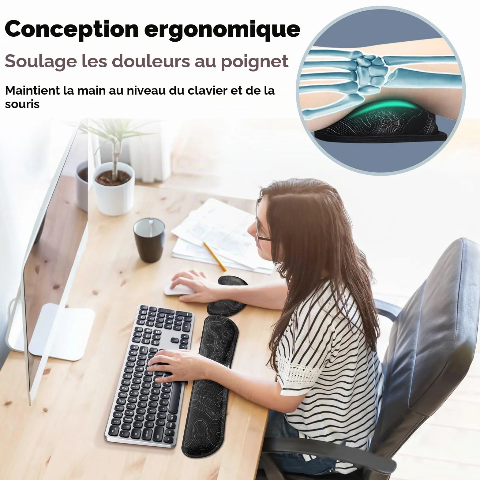 Gimars Repose Poignet Clavier Ergonomique Mousse à Mémoire Support Tapis Base Antidérapant PU Bureau Gamer
